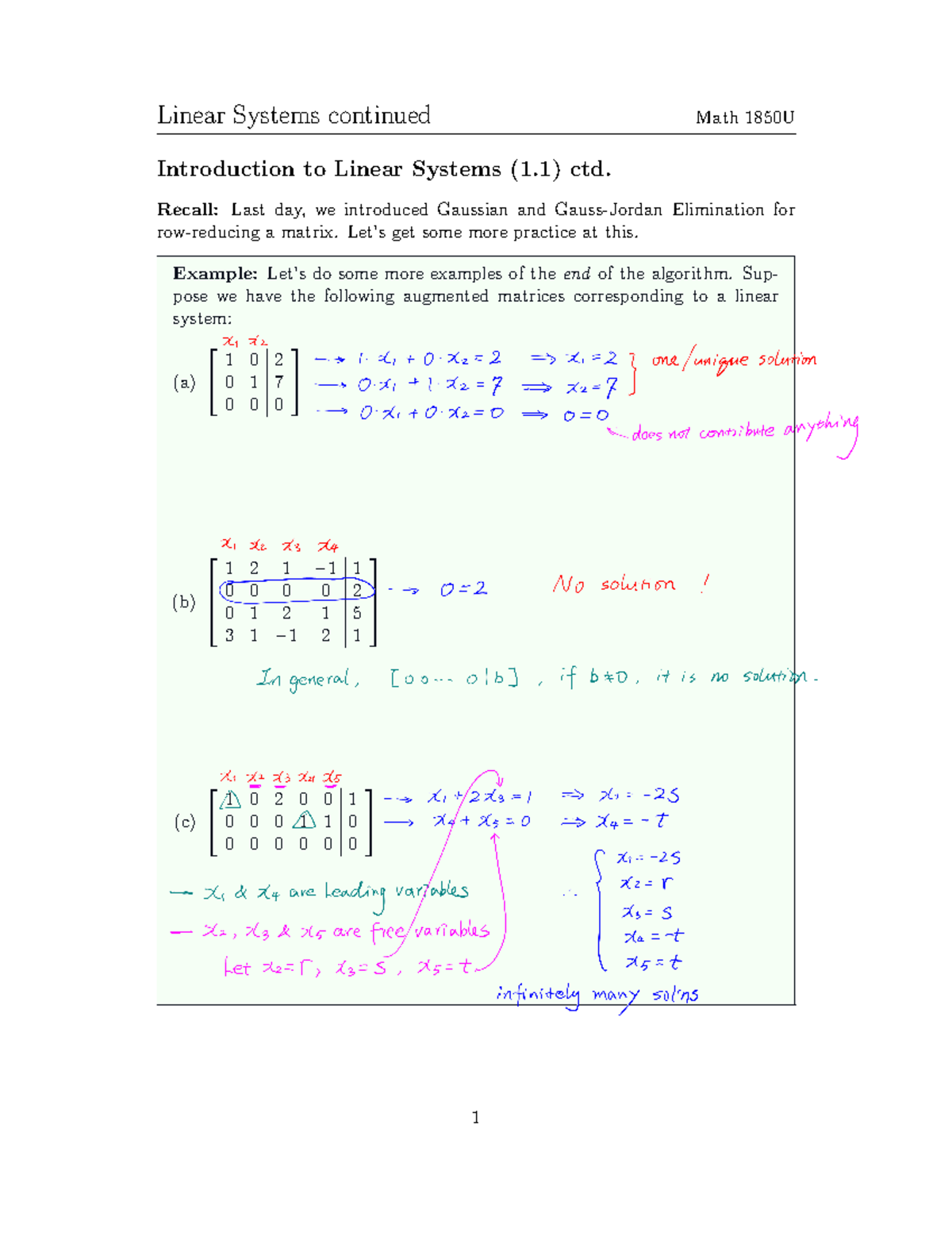 Math 1850U Lecture 3: Advanced Concepts in Linear Systems - Studocu