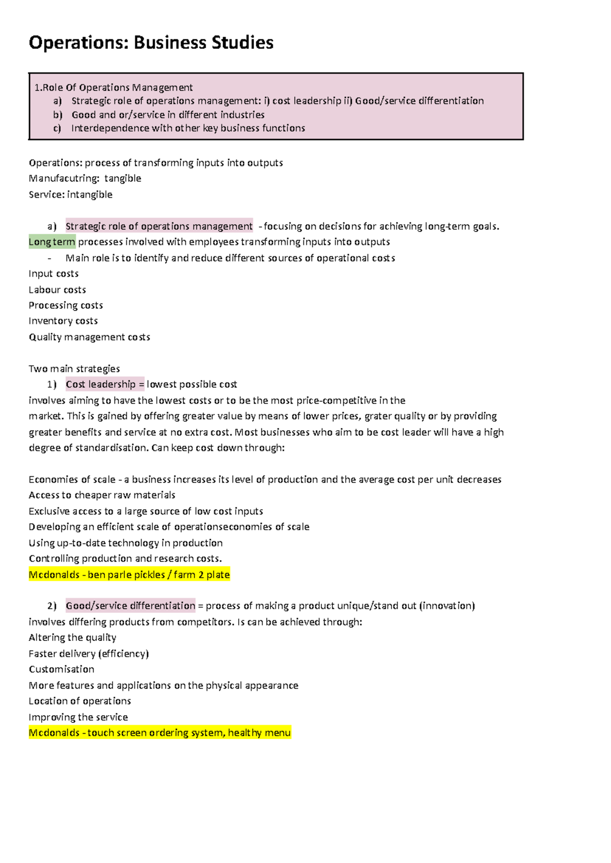 Operations Management in Business Studies: Strategic Roles & Processes ...