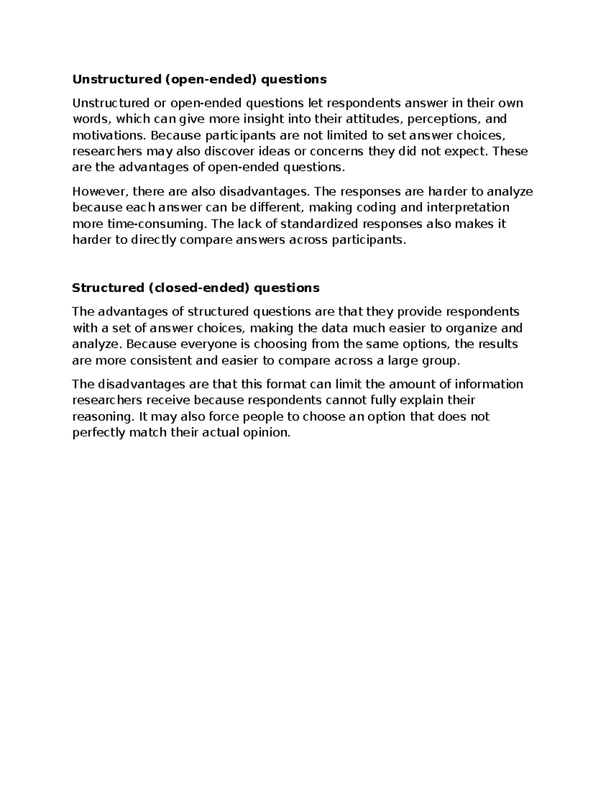 Zoom Deliverable #3: Analyzing Structured vs. Unstructured Questions ...