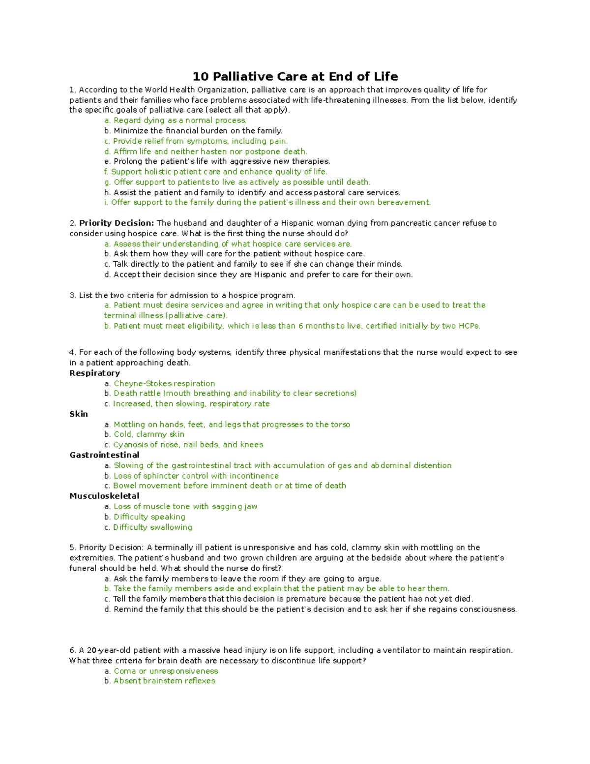 EOL - Practice Questions for Palliative Care and End-of-Life Nursing ...