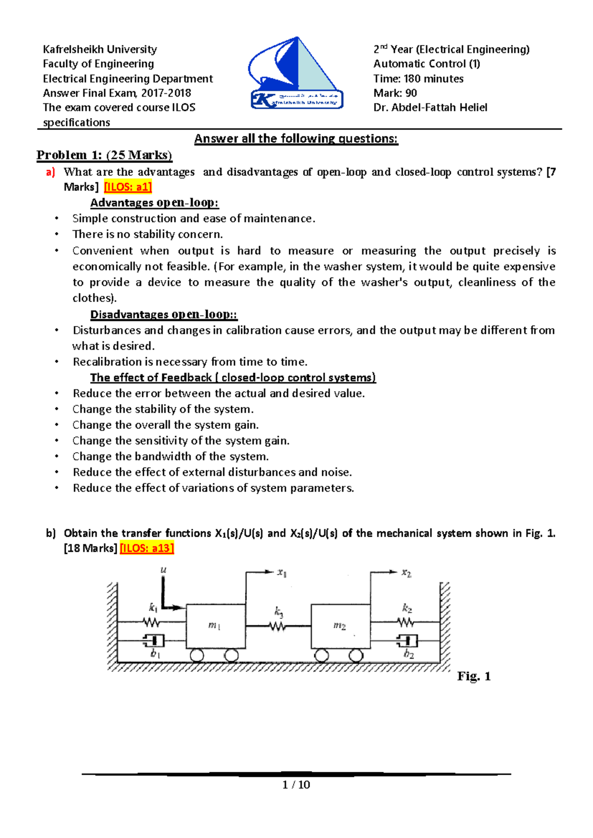 3042018 - Final Exam Notes for Automatic Control (EE) - Studocu