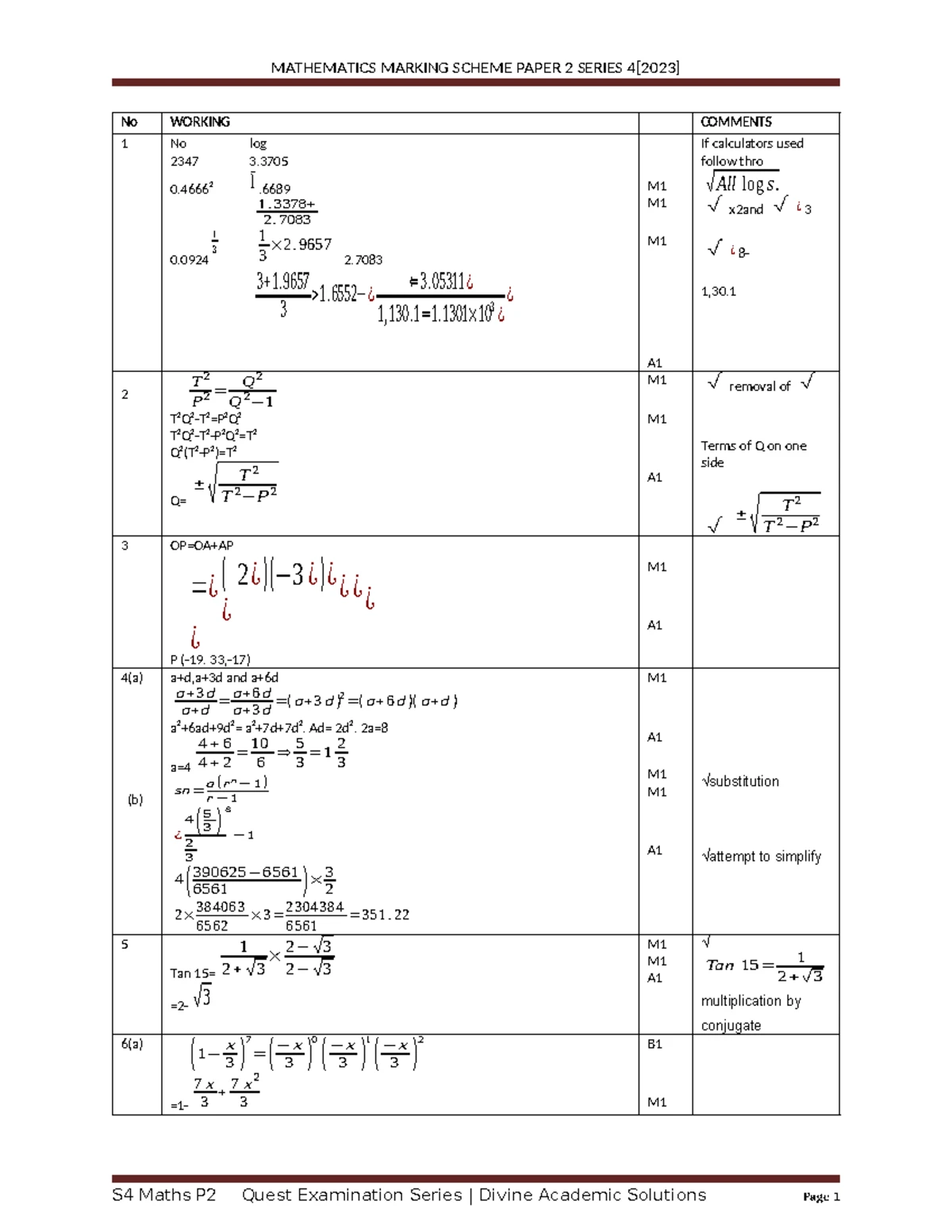 F4 Math P1 & P2 Ms - Comprehensive Review & Solutions Guide - Studocu