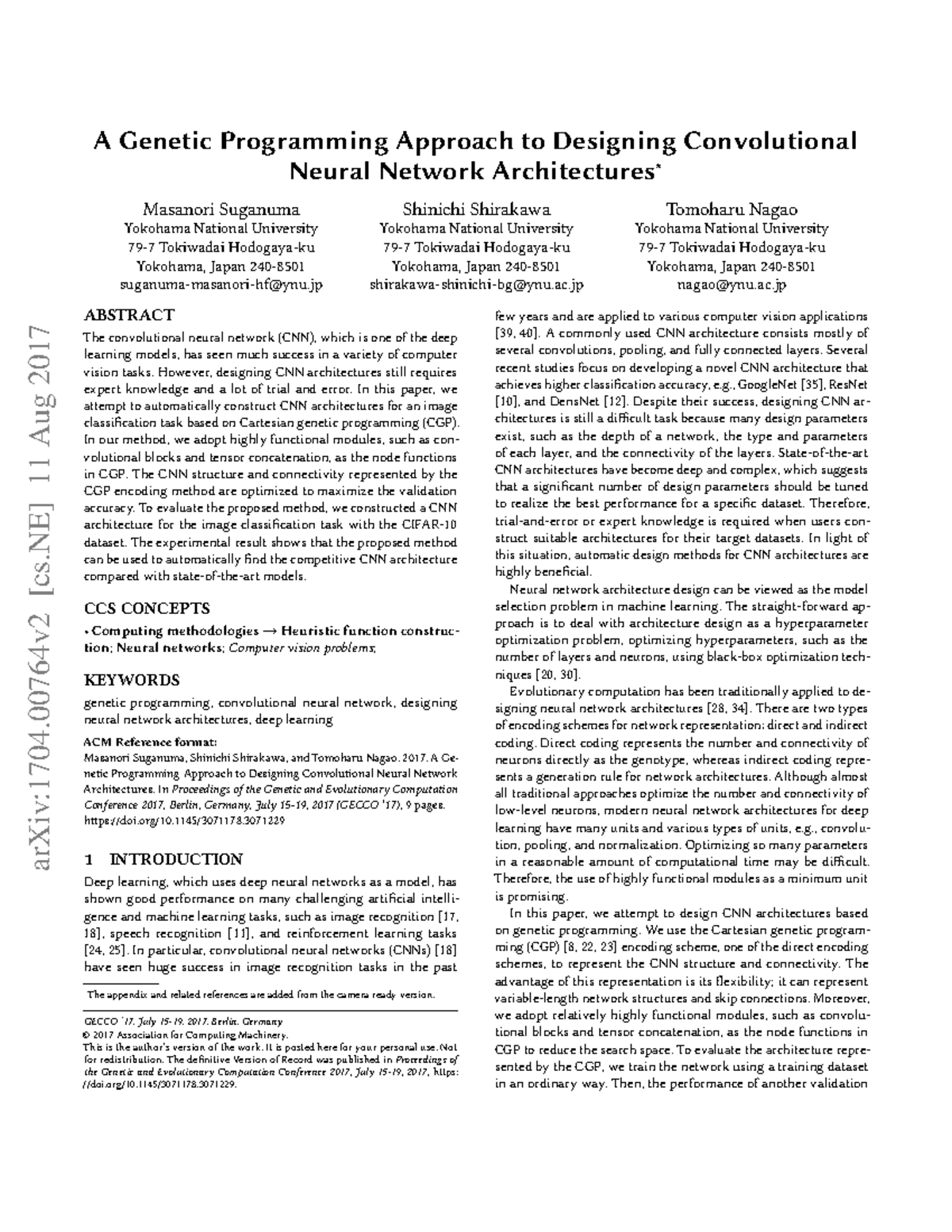 Genetic Programming for CNN Architecture Design: A Novel Approach - Studocu