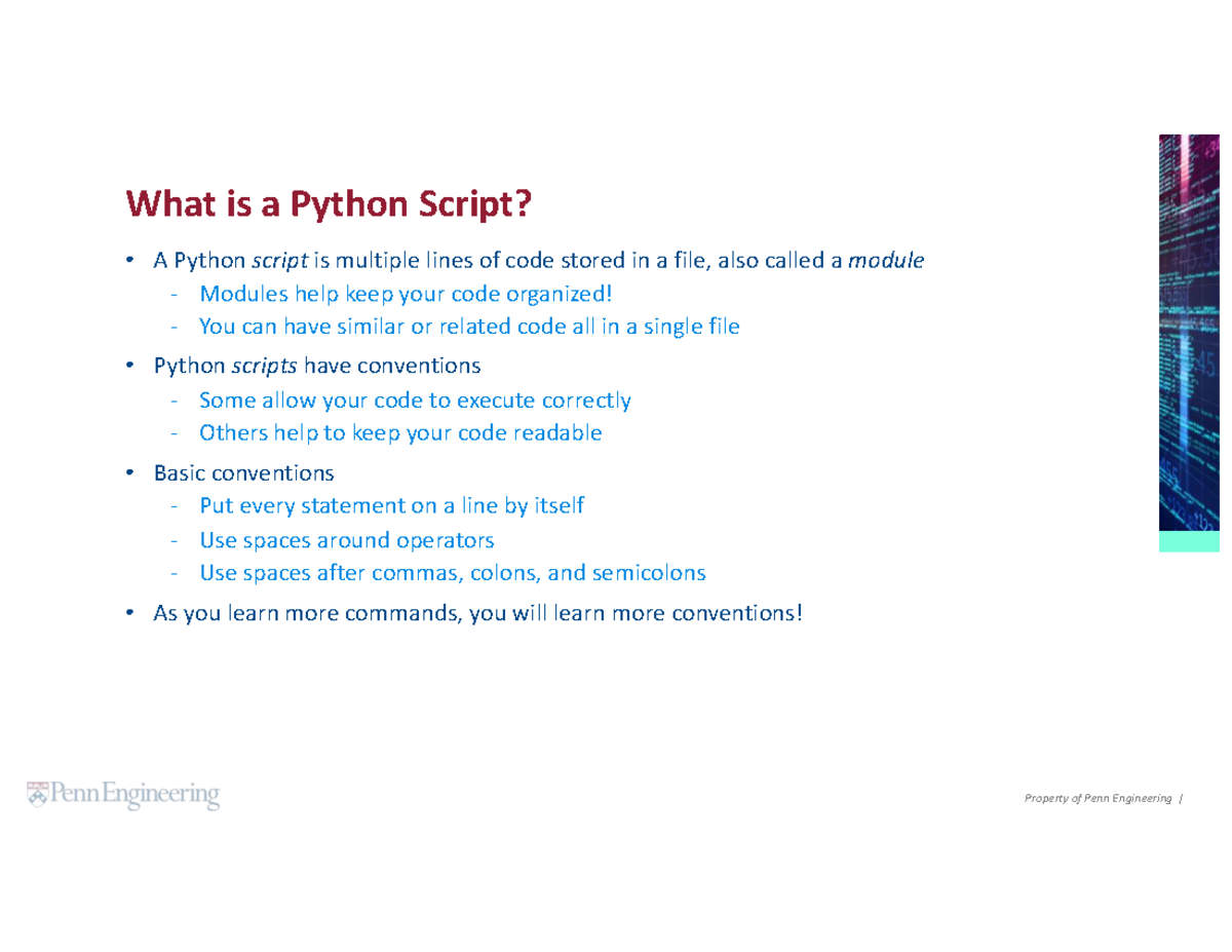 What is a Python Script - Property of Penn Engineering | What is a ...