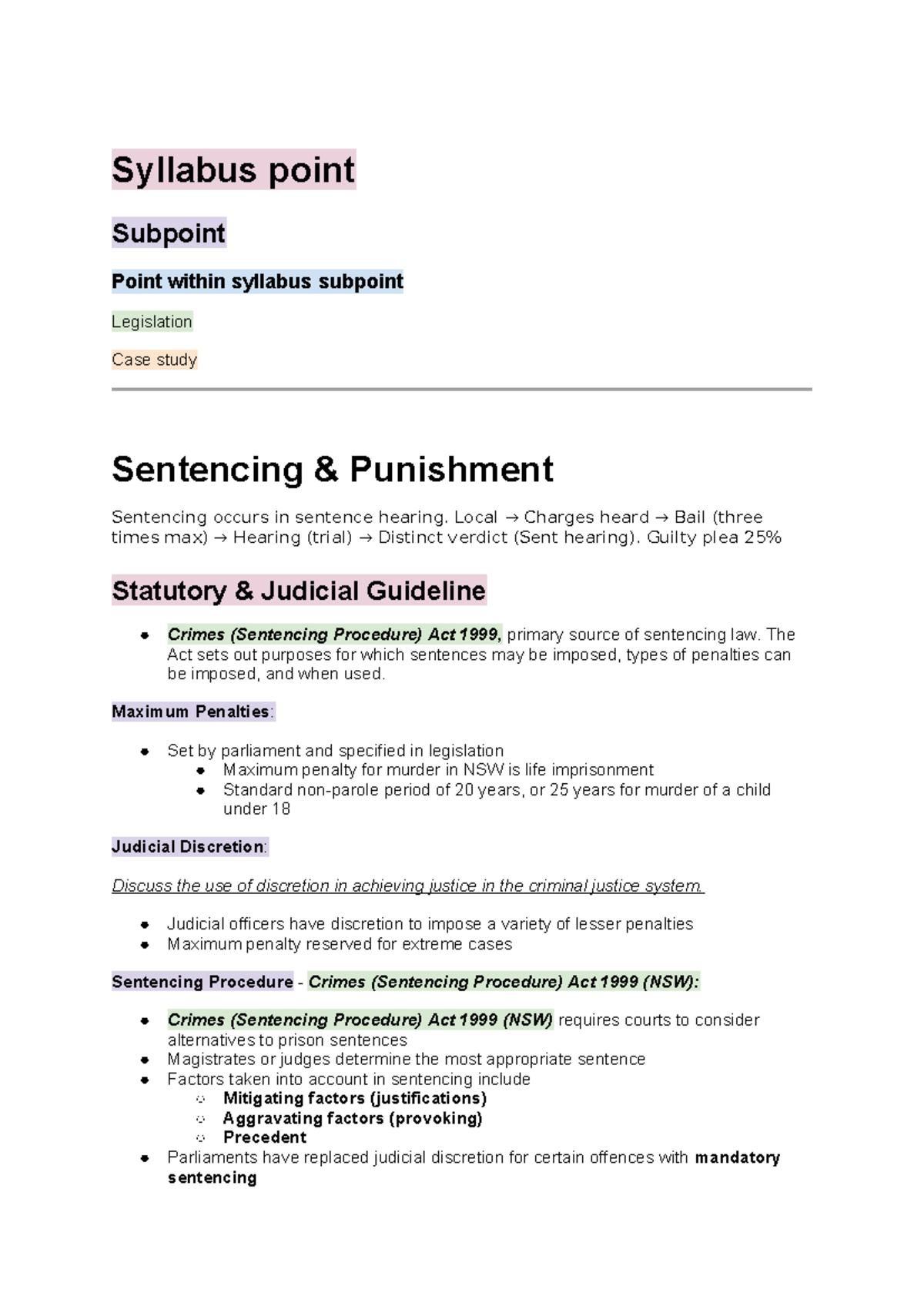 4. Sentencing & Punishment - Syllabus point Subpoint Point within ...