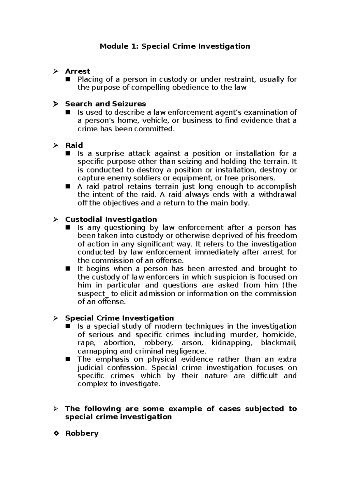 CDI3 Module 1 - Special Crime Investigation Notes - Studocu