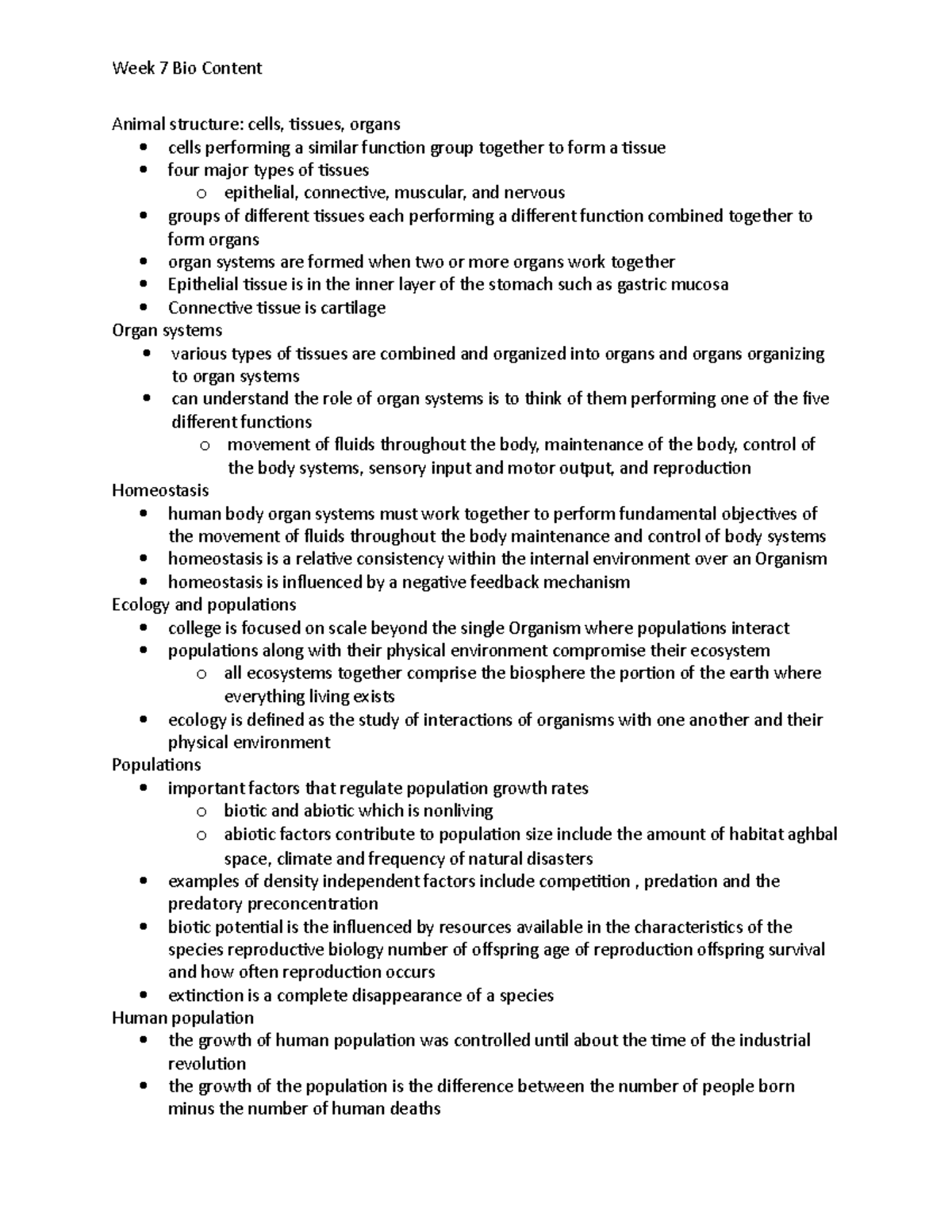 Bio 101 Final Exam Week 7 Notes: Animal Structures & Ecology - Studocu