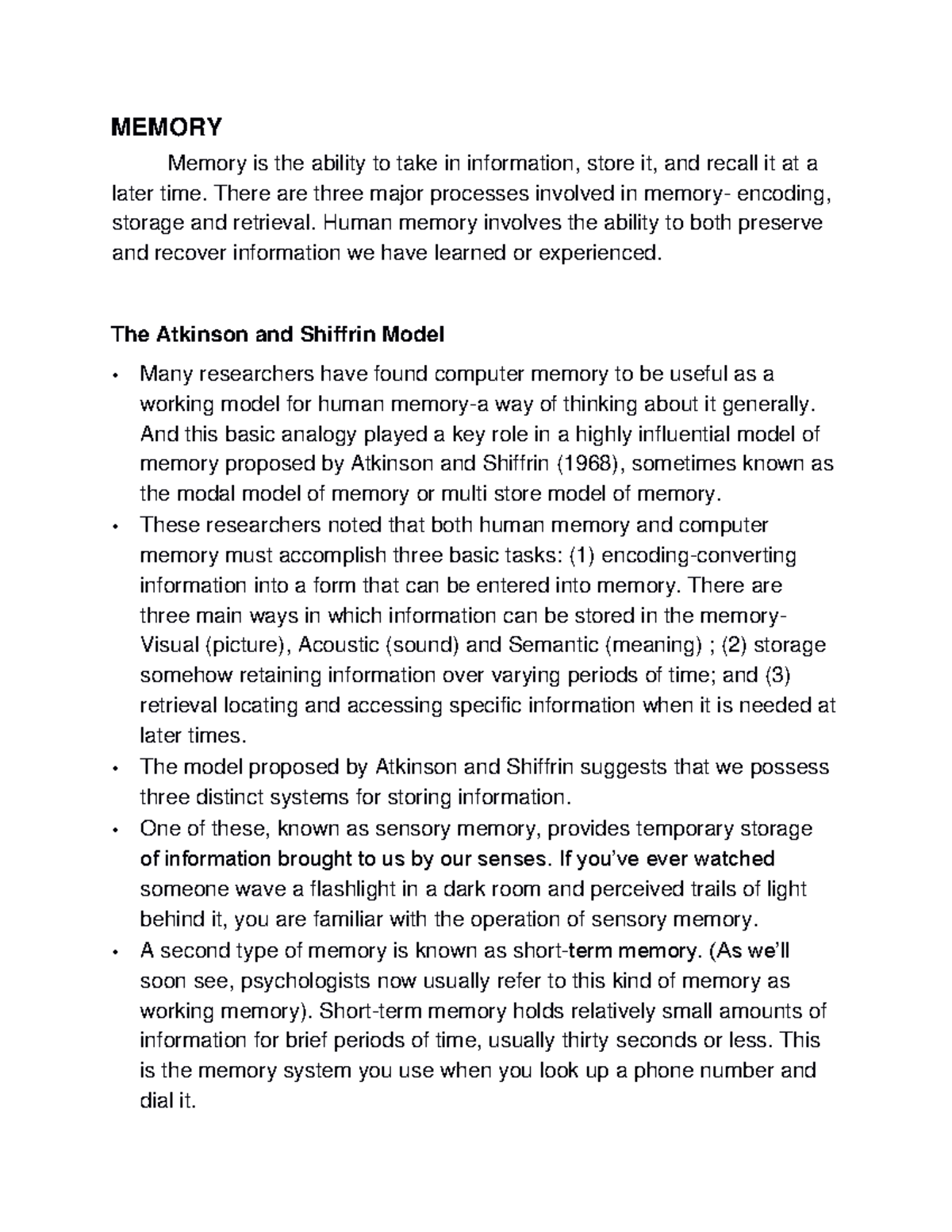Cognitive Psychology: Memory Processes and the Atkinson-Shiffrin Model ...