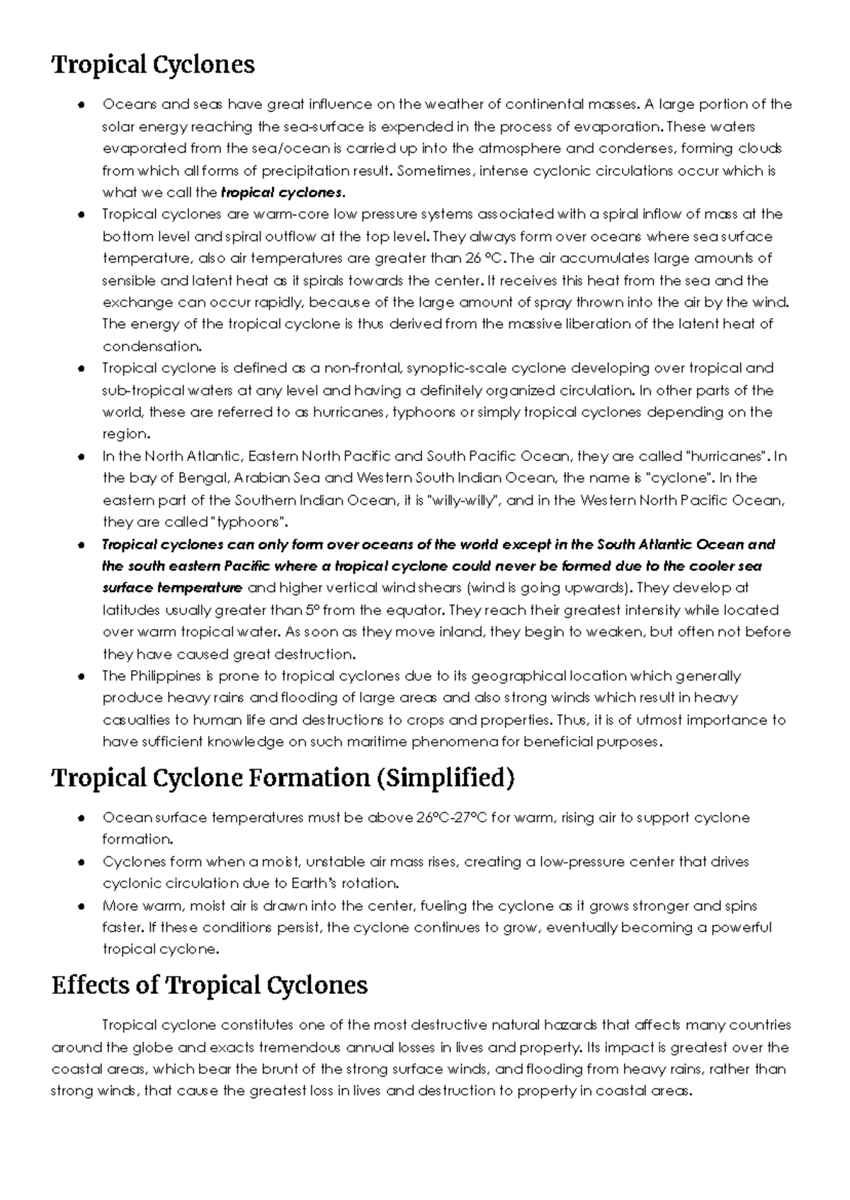 MORE-DRRR- Notes-FOR- Finals - Tropical Cyclones Oceans and seas have ...