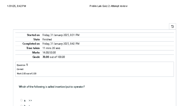 Prelim Lab Quiz 2 Review: Programming Attempt Analysis - Studocu