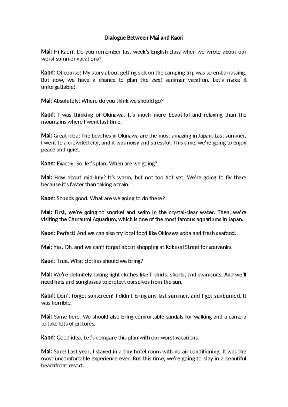 Dialogue Between Mai and Kaori - But now, we have a chance to plan the ...