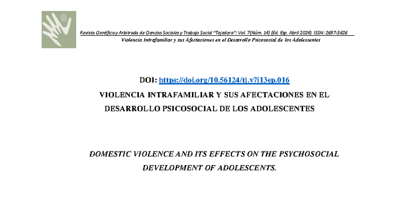 Violencia Intrafamiliar y su Impacto Psicosocial en Adolescentes - Vol ...