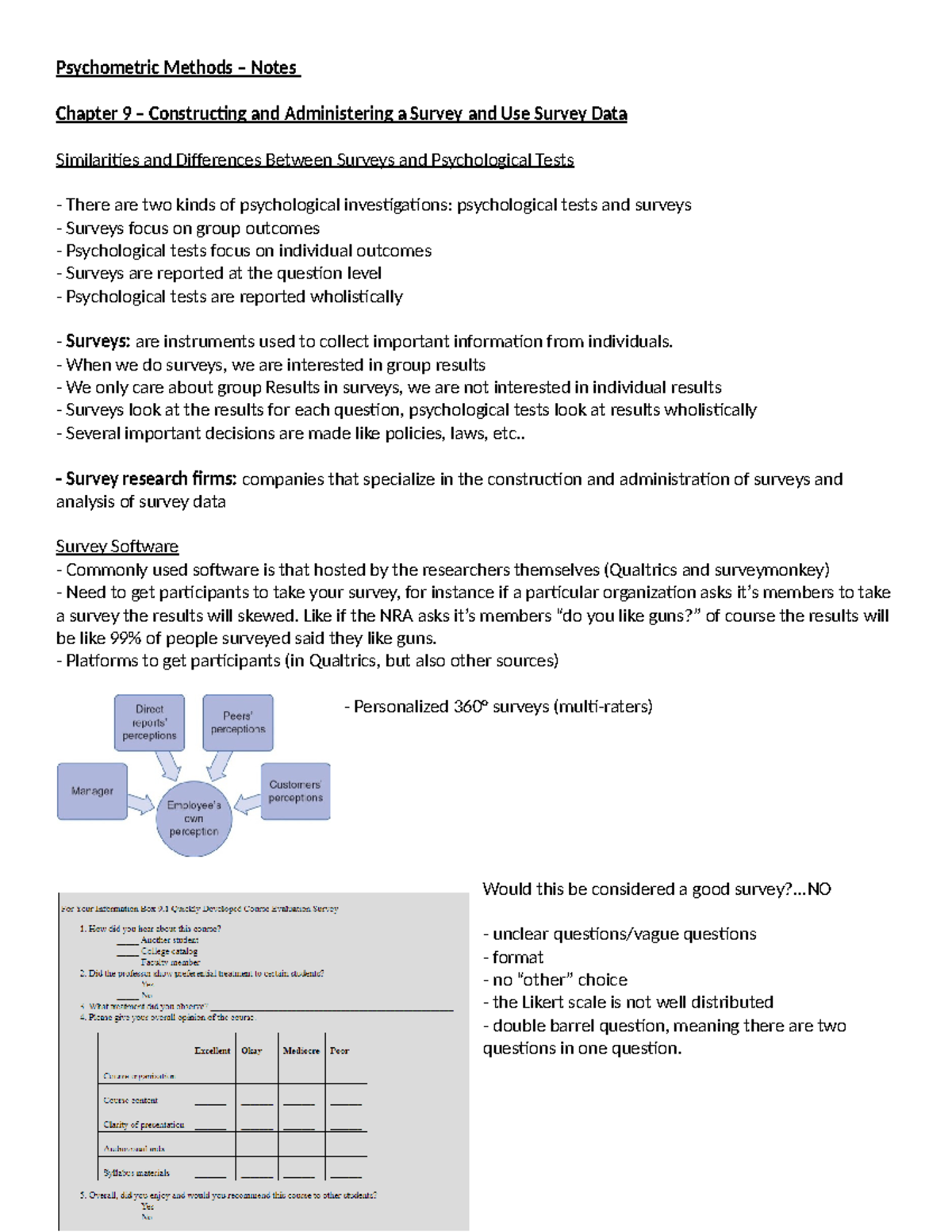 Psychometric Methods Notes: Final Exam Review on Surveys and Tests ...