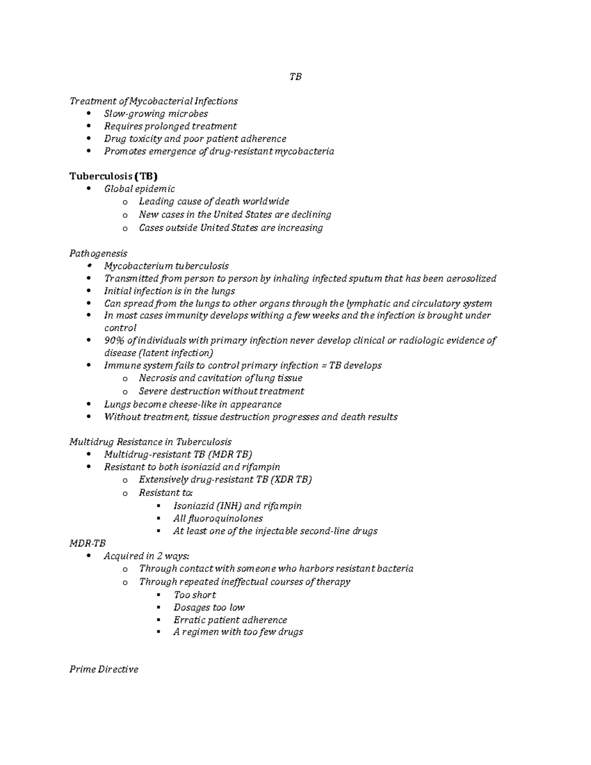 TB - Notes off of lectures. Review of the entire module. - TB Treatment ...