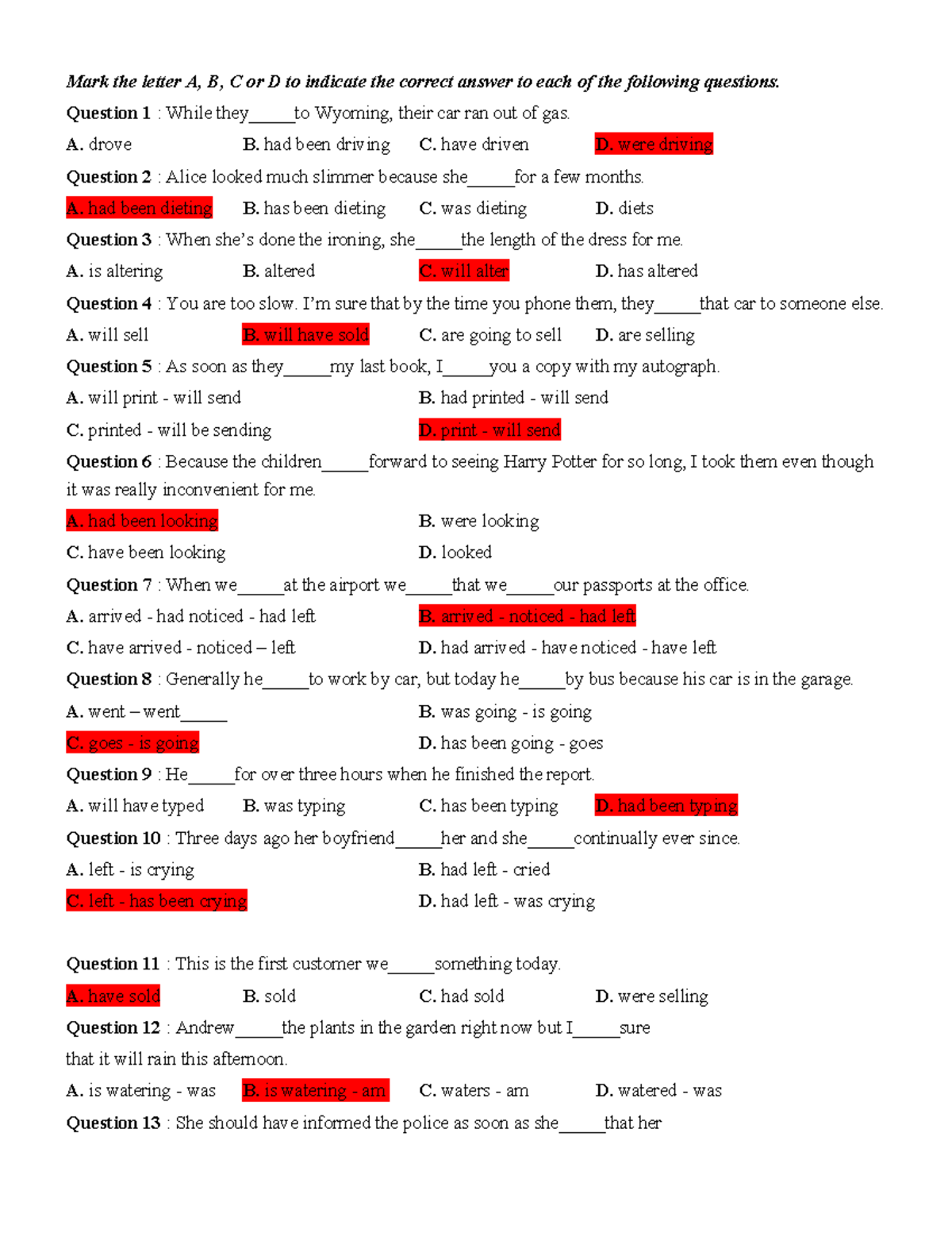 Chuyên ĐỀ 1 Tenses - abc - Mark the letter A, B, C or D to indicate the ...