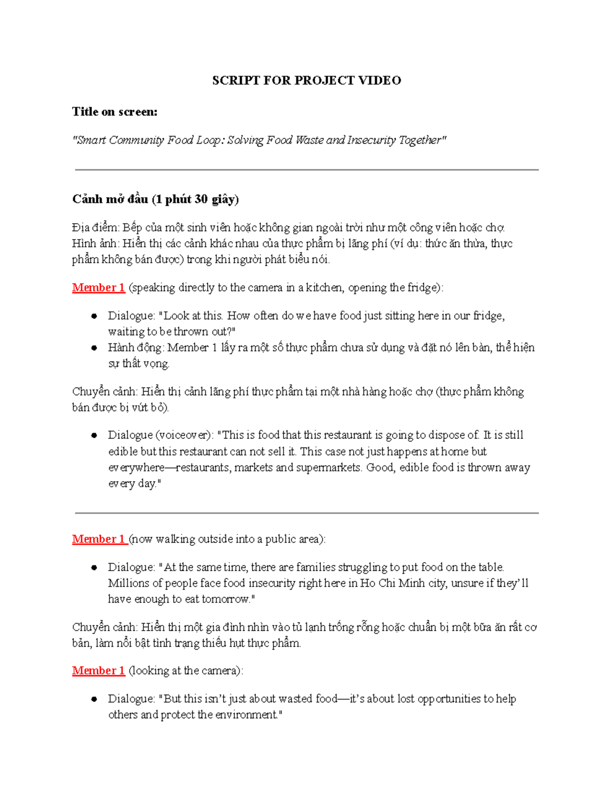 Script FOR Project Video - SCRIPT FOR PROJECT VIDEO Title on screen ...