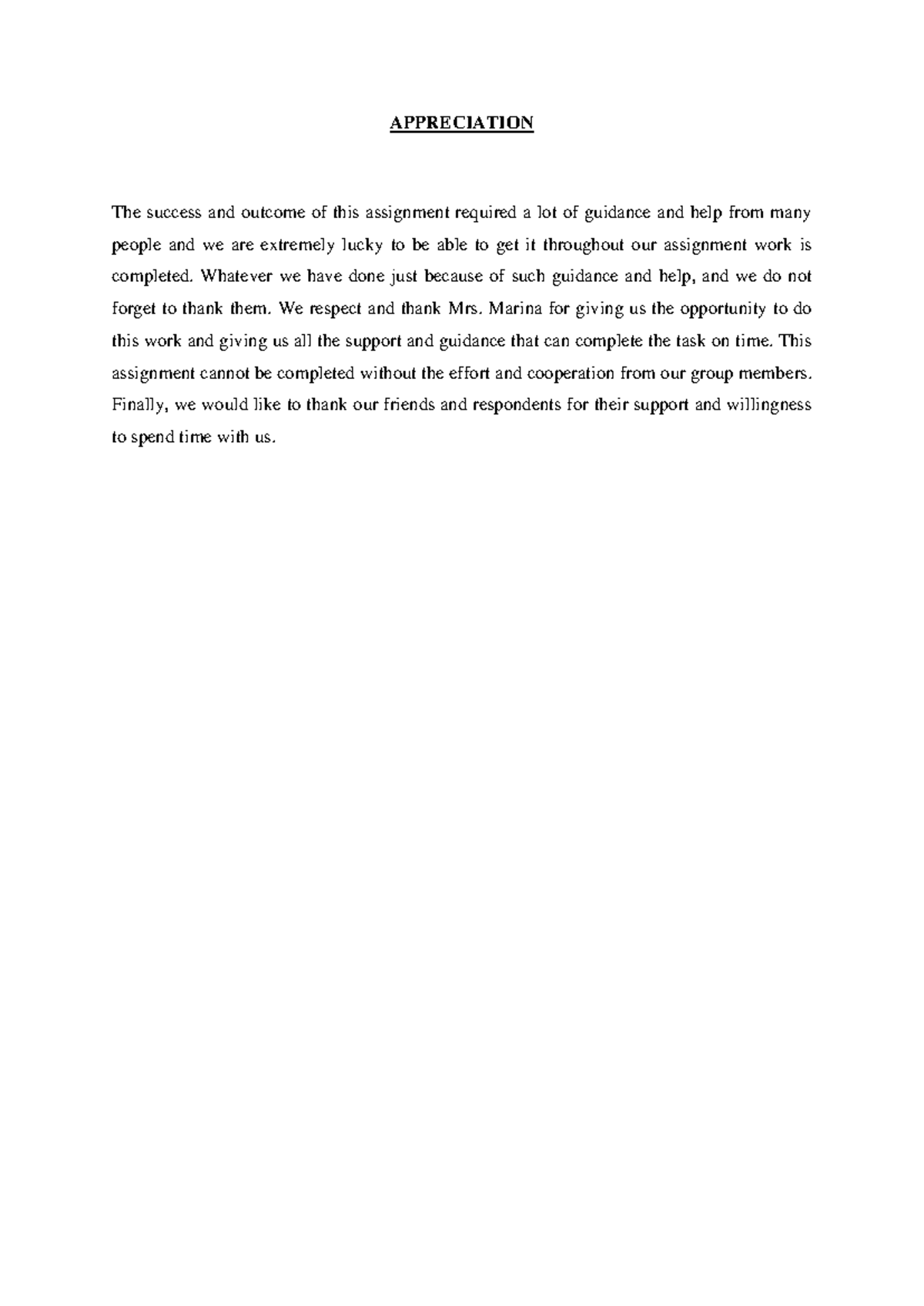 Appreciation Letter for Support and Guidance in Assignment Work - Studocu