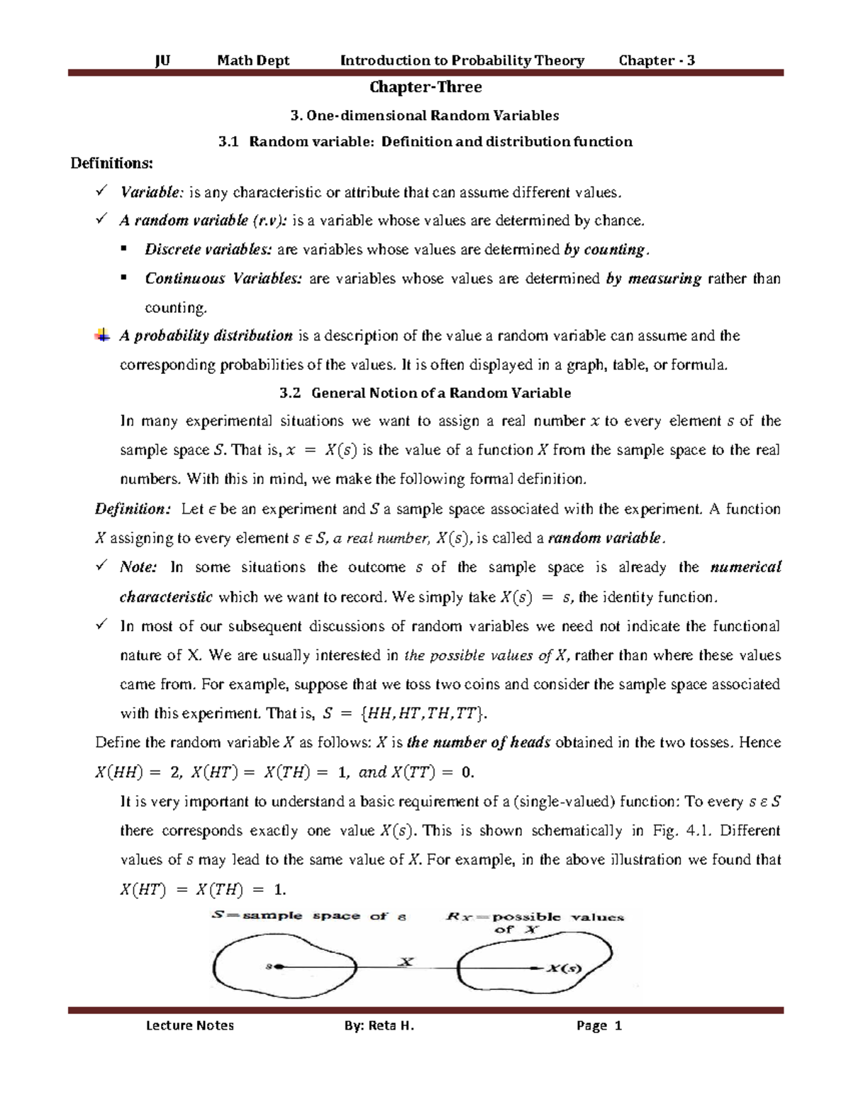 JU Math Dept Introduction to Probability Theory Chapter 3: Random ...