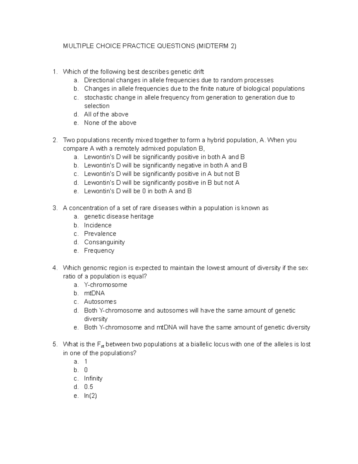 Multiple Choice Practice Questions ( Midterm 2) - MULTIPLE CHOICE ...