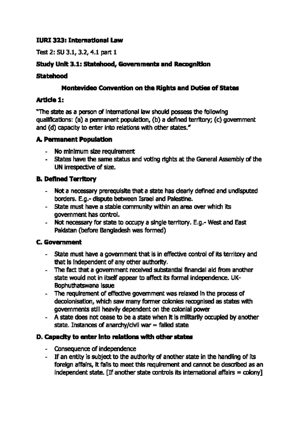 IURI 323: International Law Test 2 Study Unit 3.1 Overview - Studocu