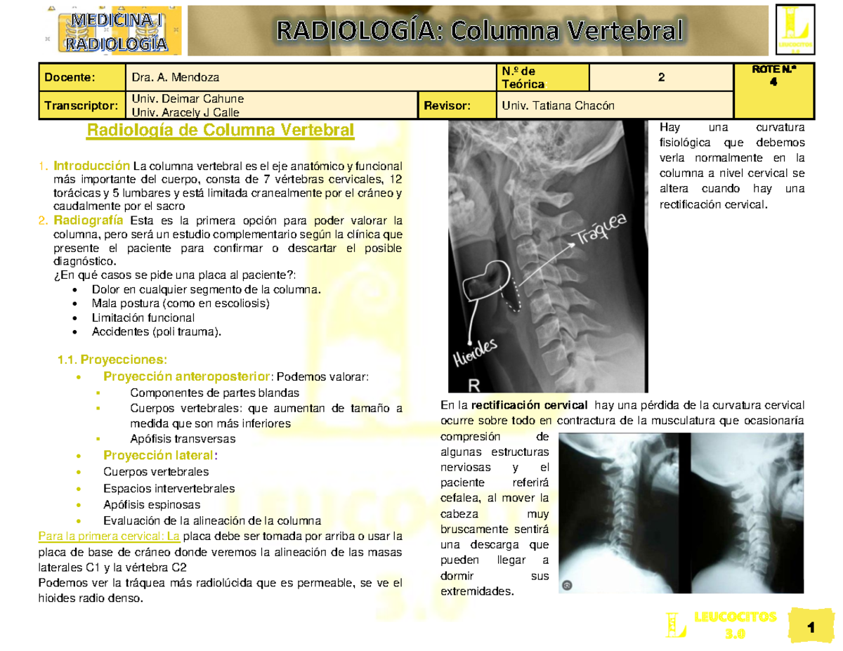 RD-R4-T2. Estudio Radiológico de la Columna Vertebral - Studocu