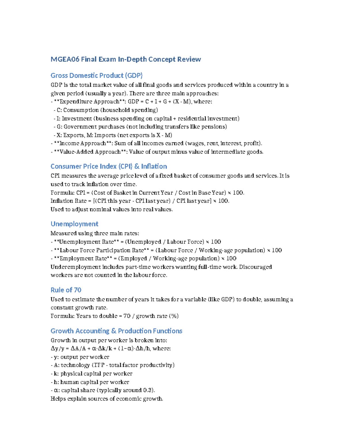 MGEA06 Final Exam Comprehensive Review on GDP and Economic Concepts ...