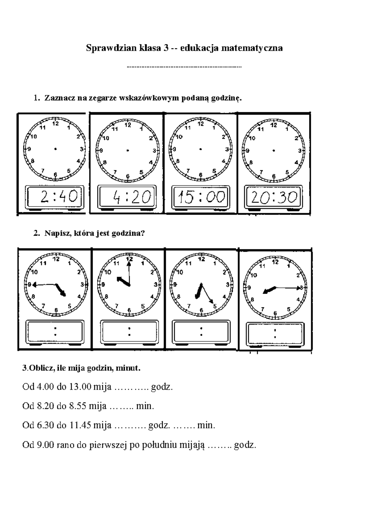 Sprawdzian Kl 1 Z Edukacji Matematycznej www.studocu.com