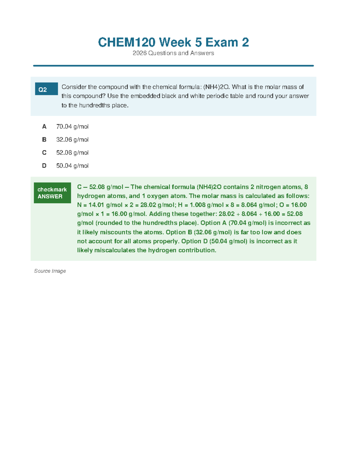 CHEM120 Week 5 Exam 2 Questions & Answers 2026 - Studocu