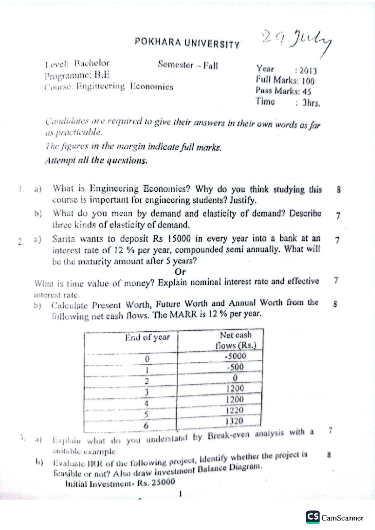 Engineering Economics Course Notes - BE 2013-2015 - Studocu