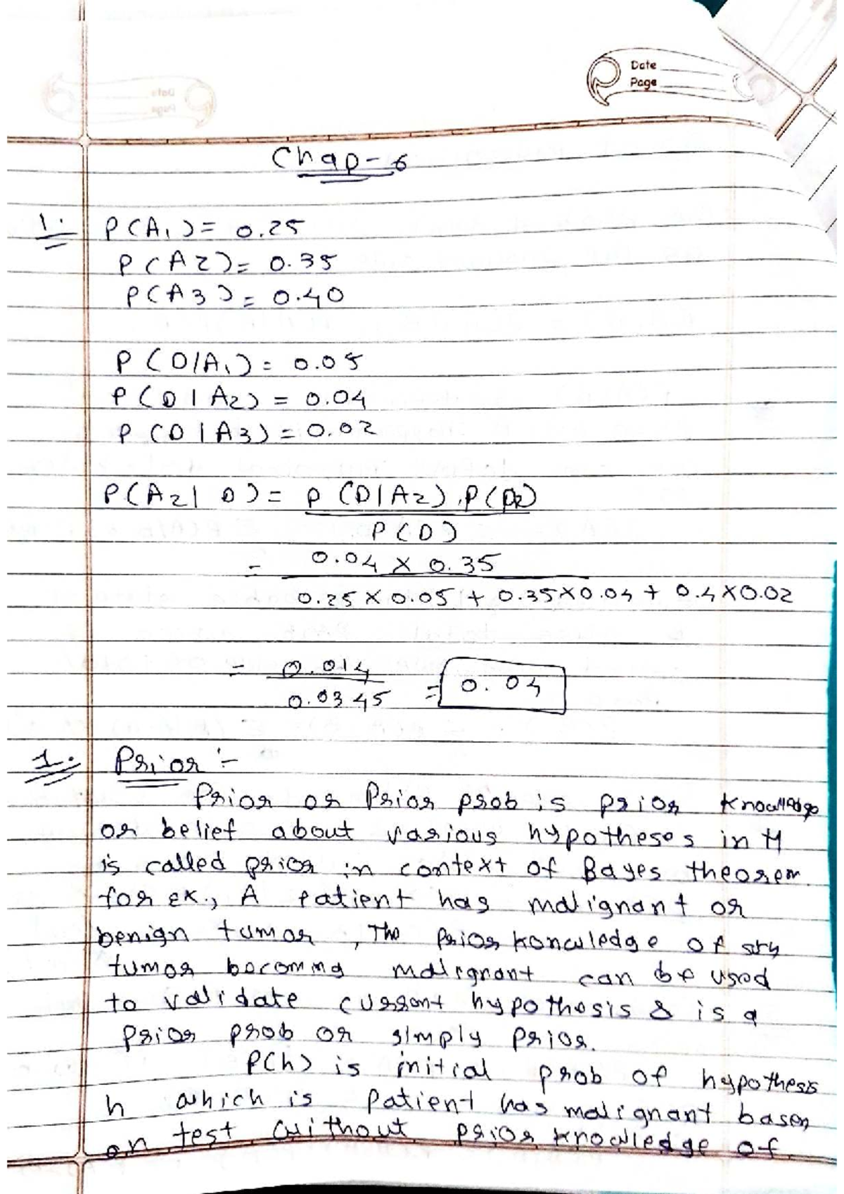 ML Unit 6-8 Notes: Prior Probabilities & Bayes' Theorem Analysis - Studocu