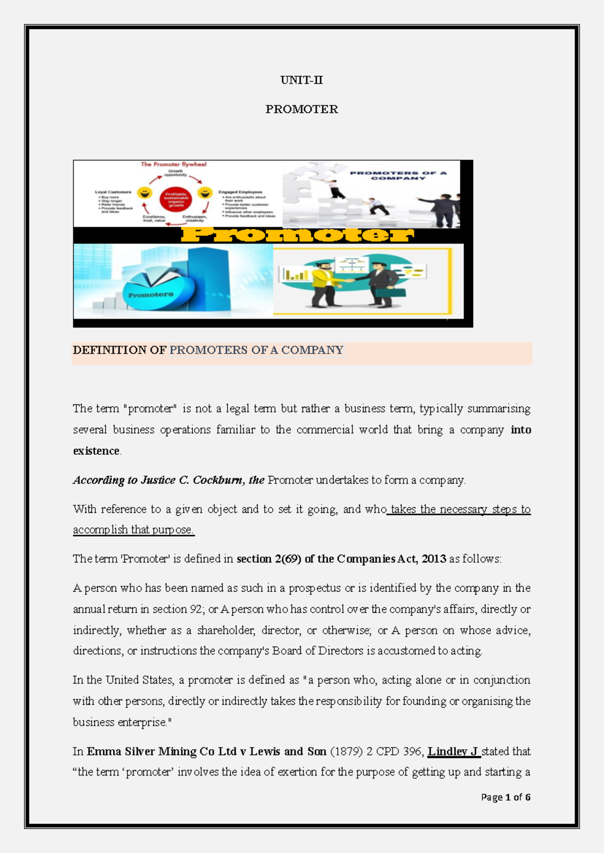 Promoter Definition and Role in Company Formation (Unit II) - Studocu
