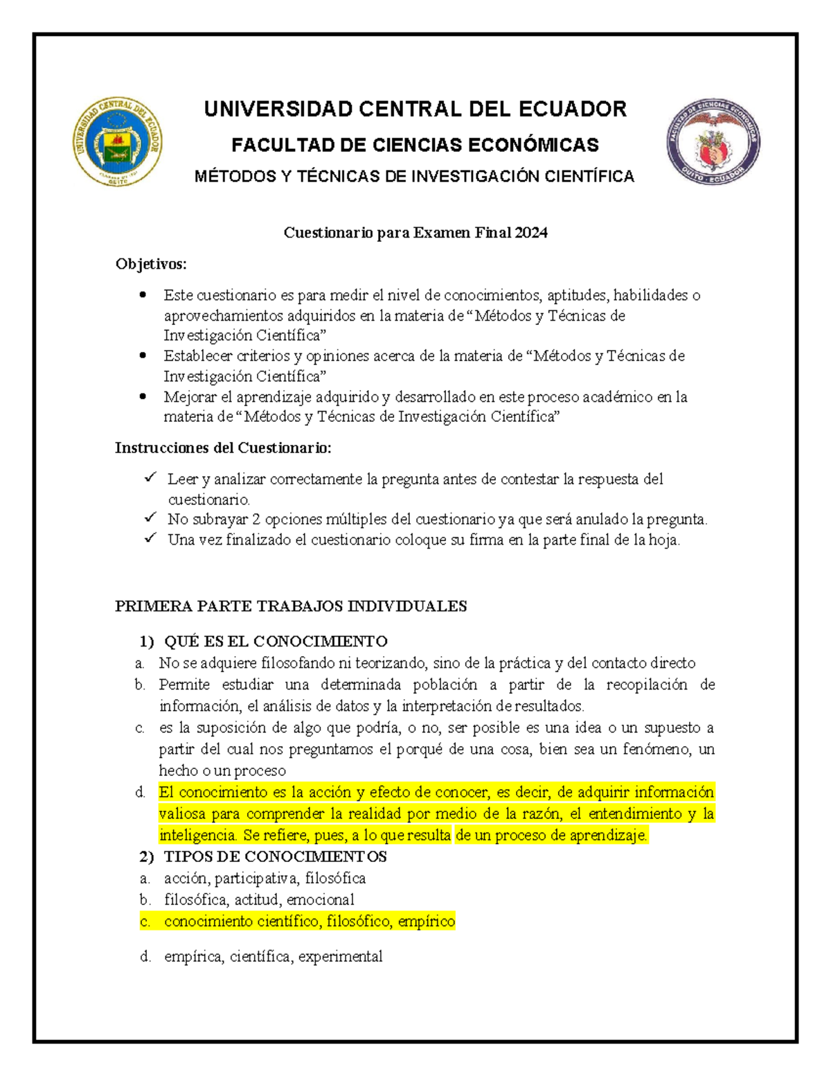 Cuestionario Final Métodos y Técnicas de Investigación Científica 2024 - Document Preview
