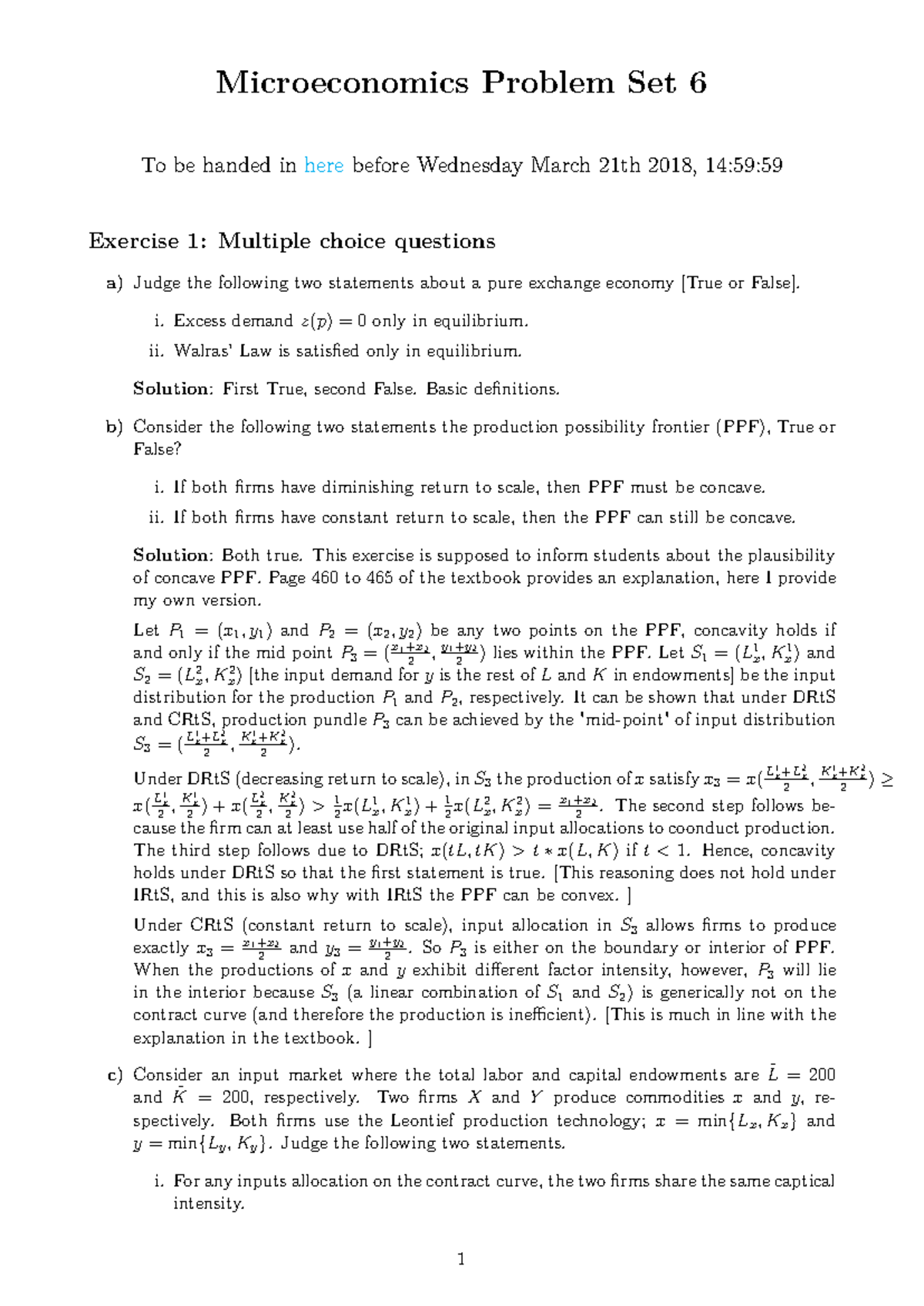 Microeconomics Problem Set 6 Solutions (Final Exam) - Studeersnel