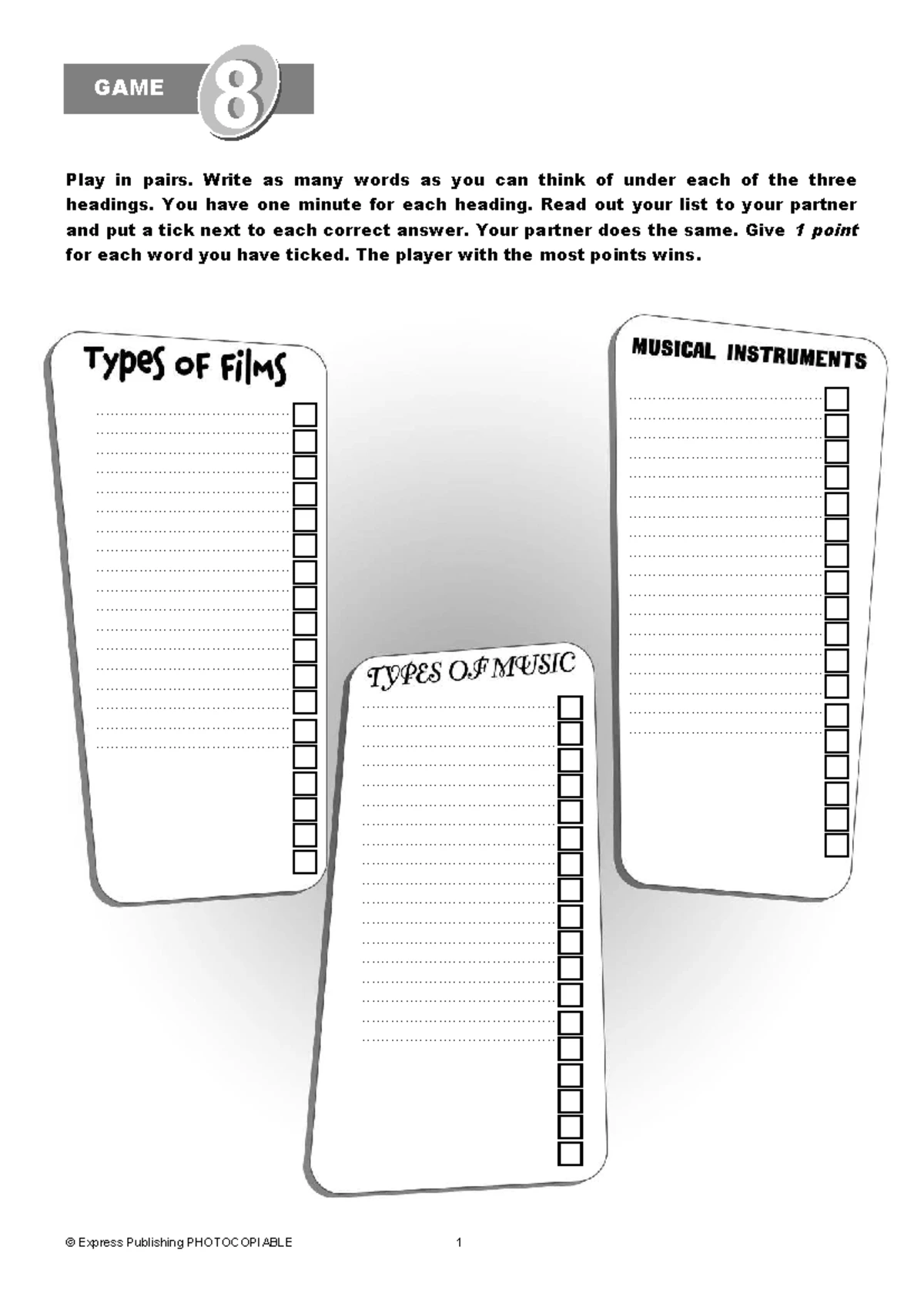 Spark 1 INT Game 5 - english games - GAME 55 Quiz Time Play in pairs ...