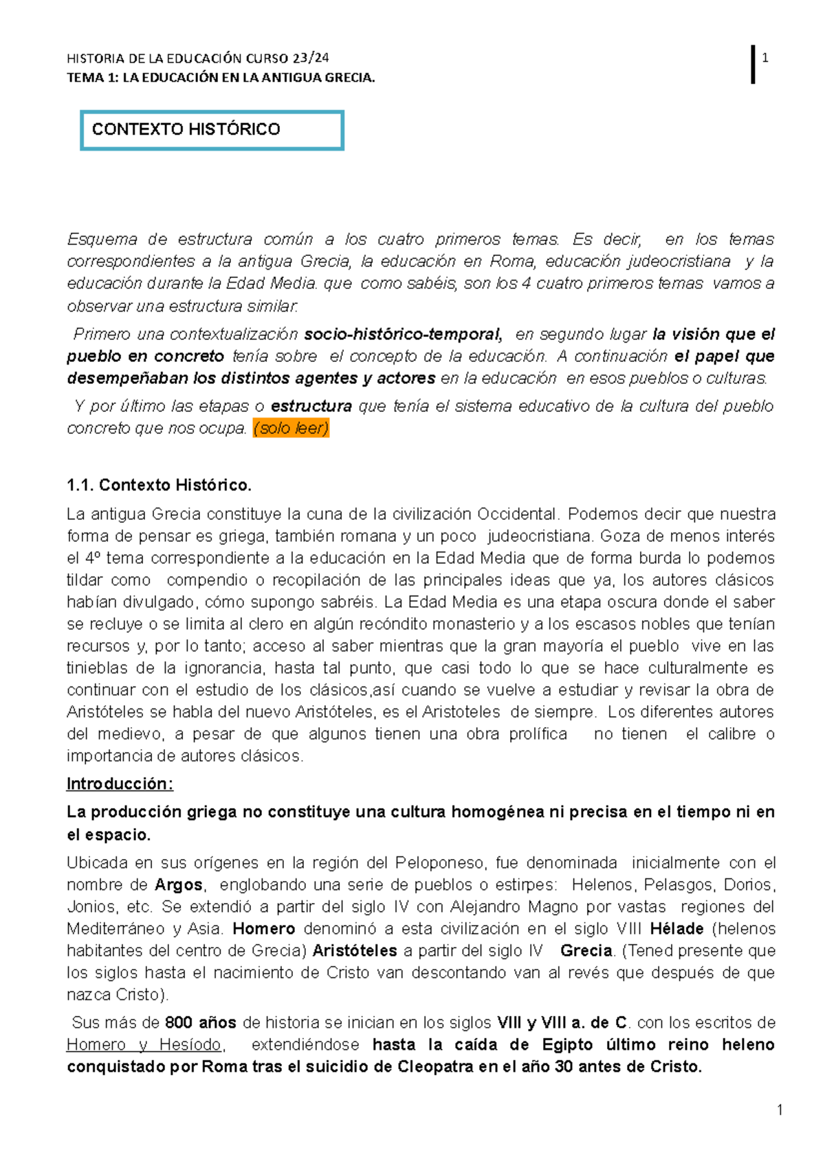 Tema 1: Educación en la Antigua Grecia - HISTORIA DE LA EDUCACIÓN 23/24 ...