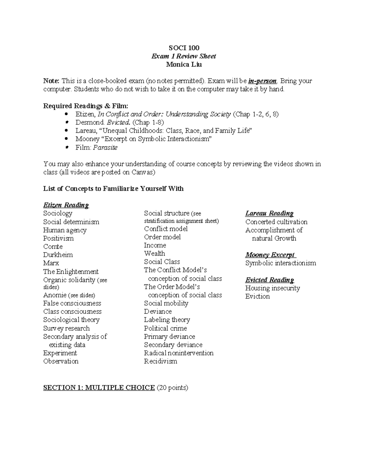 SOCI 100 Exam 1 Review: Key Concepts & Potential Questions - Studocu