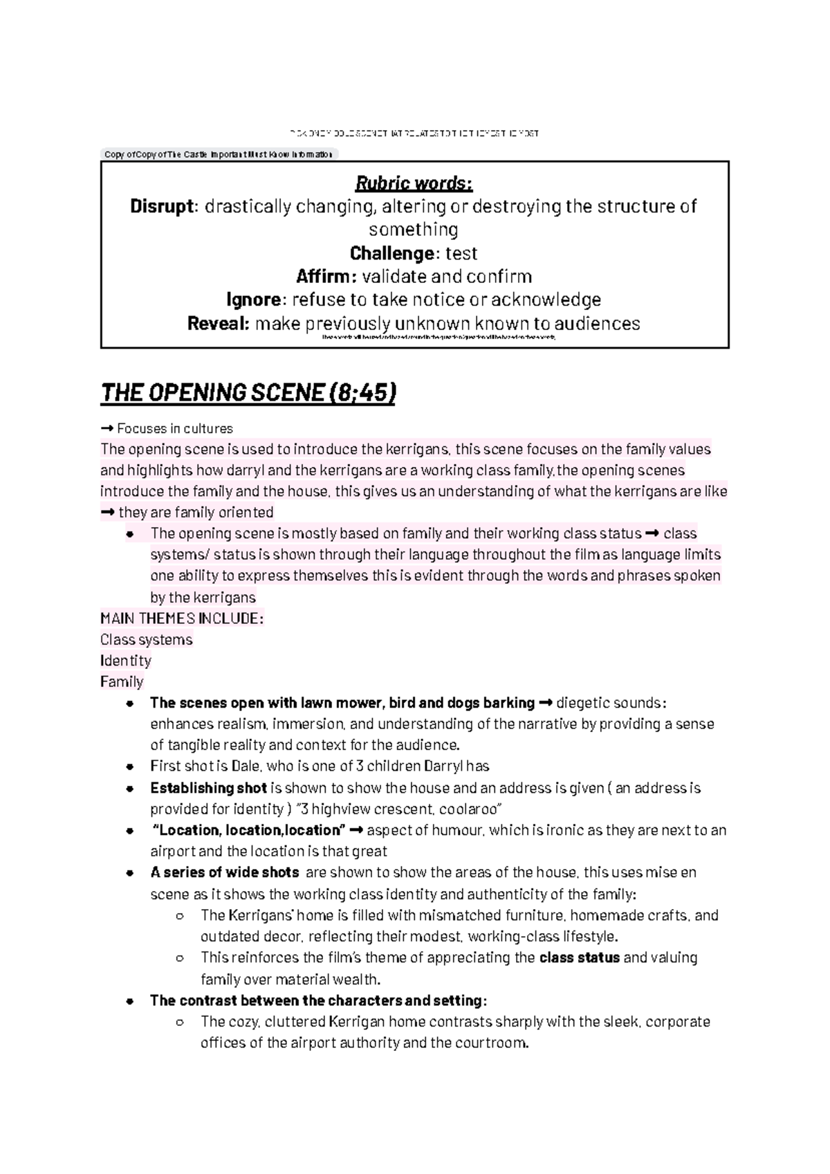 The Castle (Final Exam) - Key Themes and Analysis of the Opening Scene ...