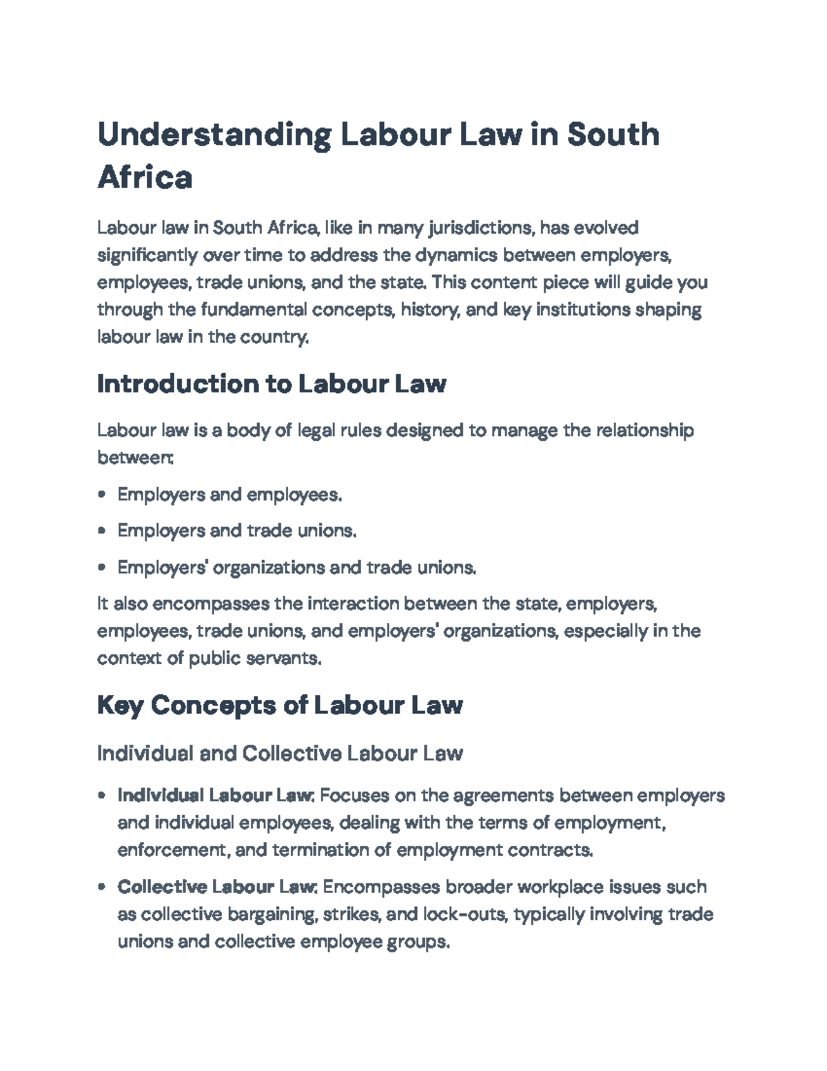Labour Law in South Africa: Key Concepts and Legislation Overview - Studocu