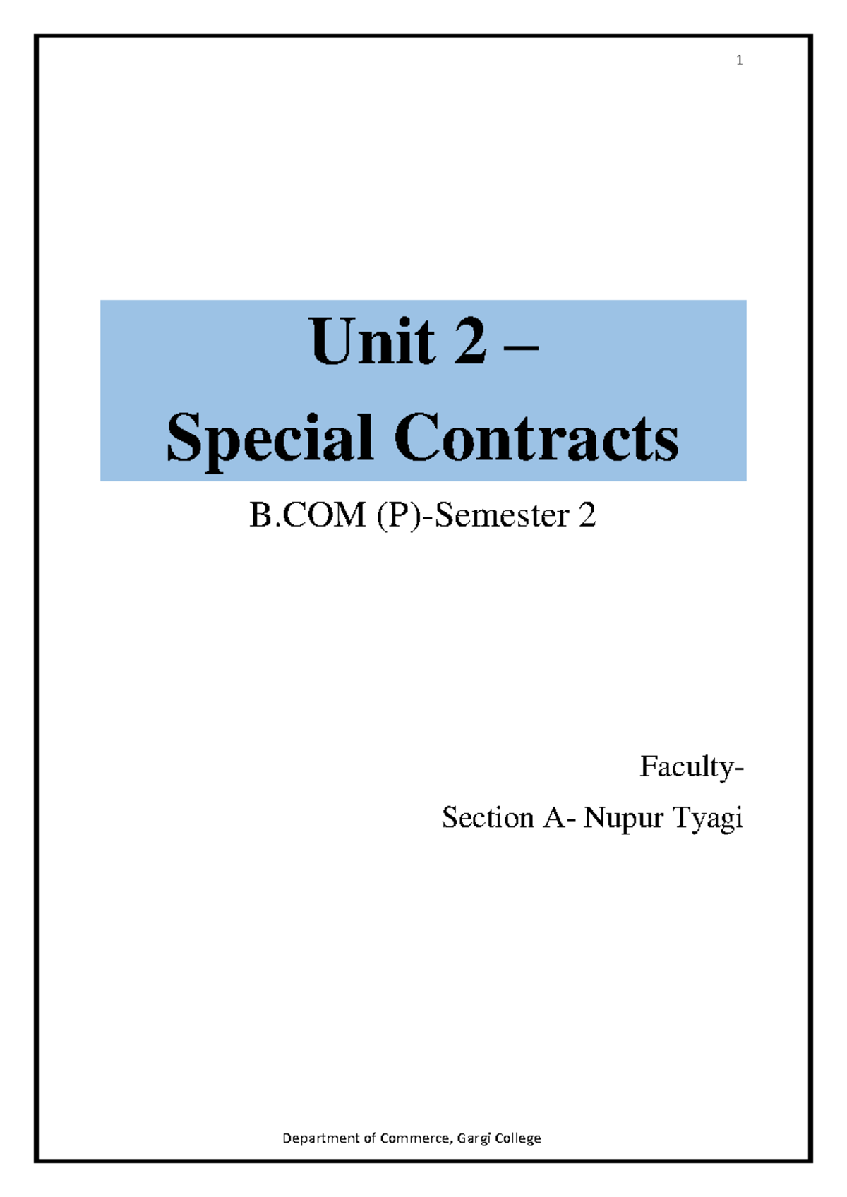 Unit 2: Special Contracts Overview - B.COM 2 Notes - Studocu