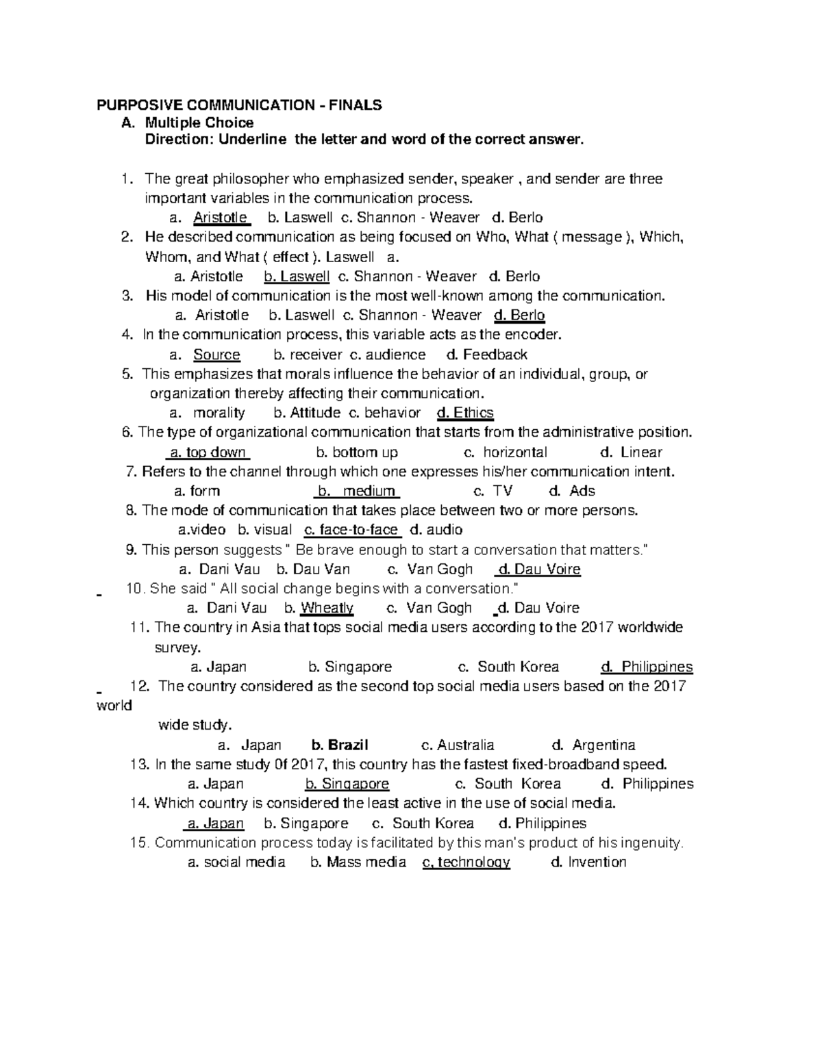 Finals Review for Purposive Communication - 2020-2021 Exam - Studocu