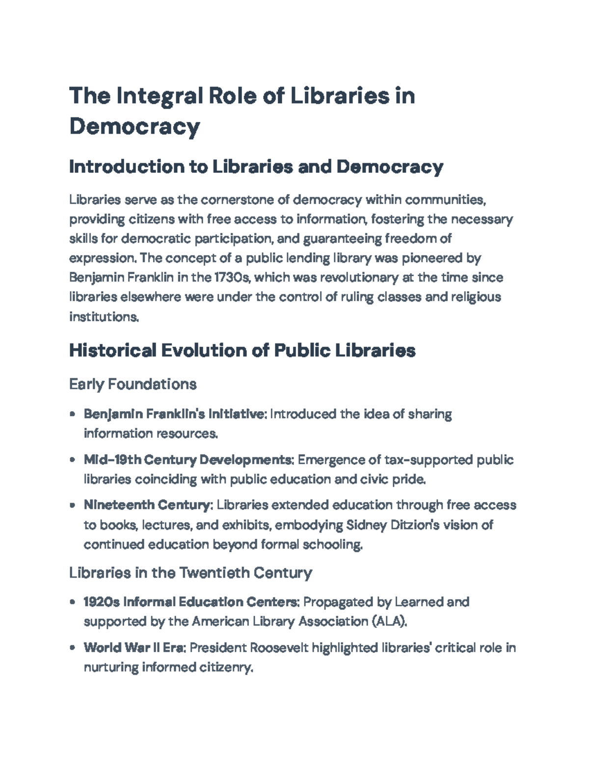 The Integral Role of Libraries in Democracy: Historical Insights and ...