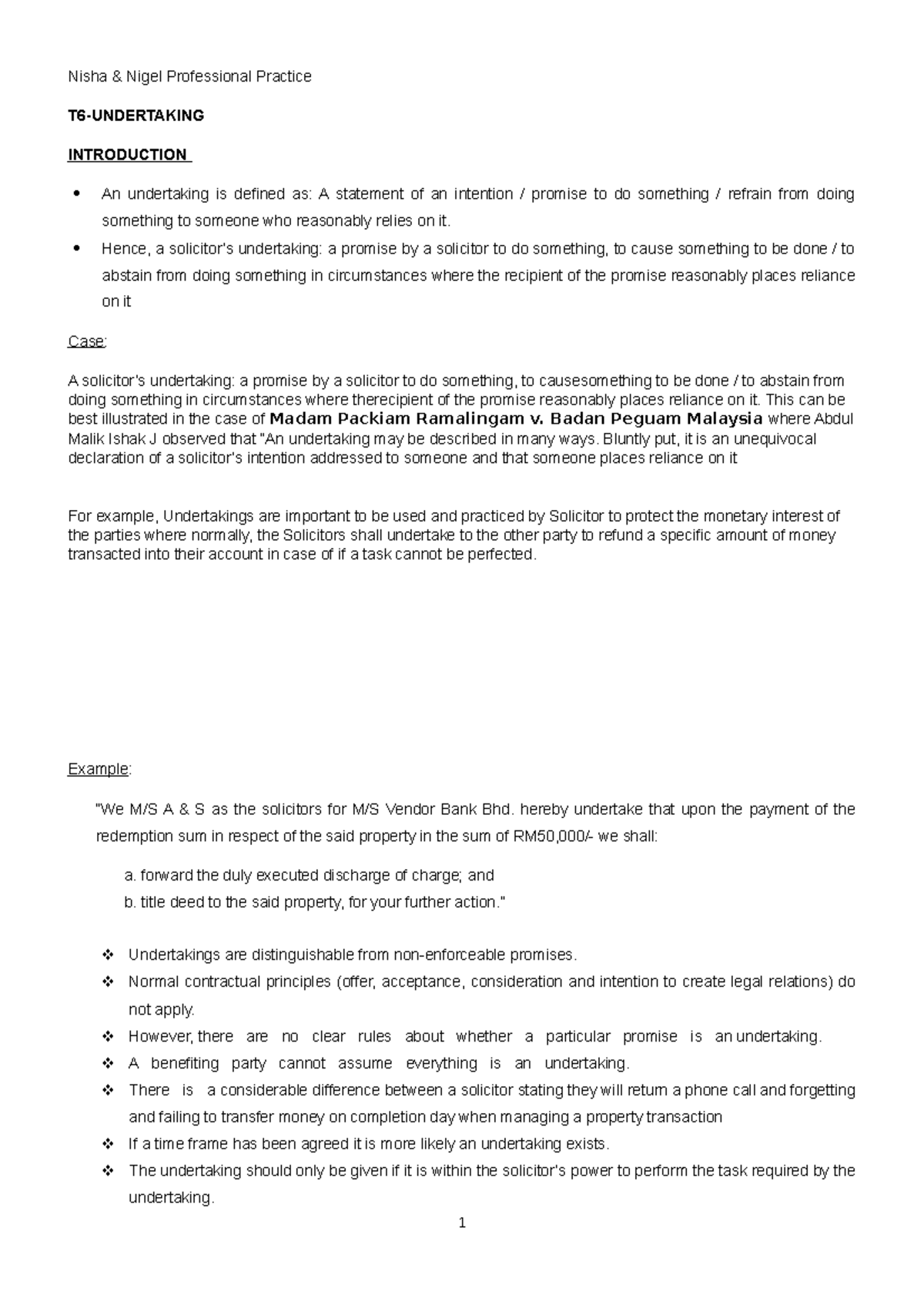 **T6-UNDERTAKING: Key Principles and Case Law Summary** - Studocu