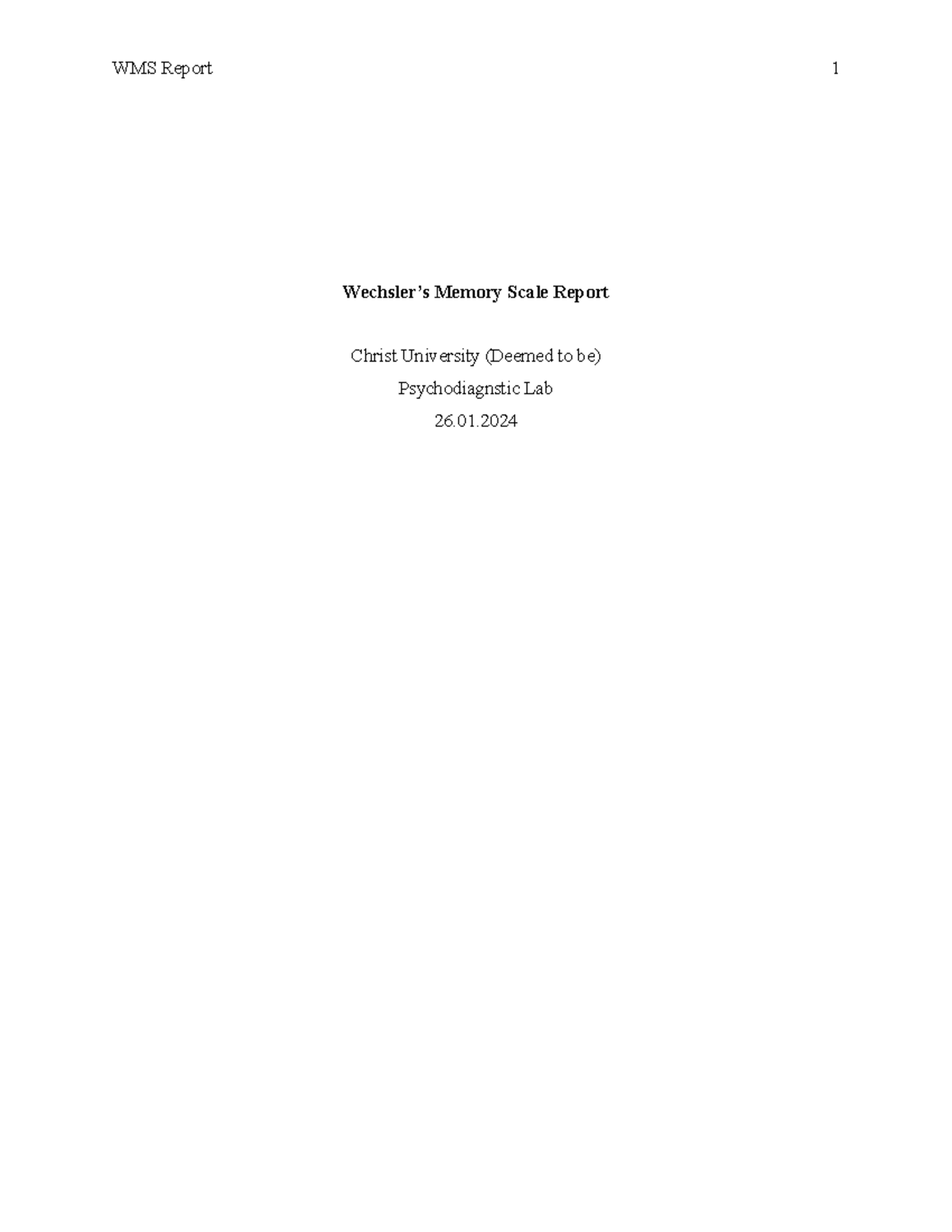 WMS-IV Practical Report: Wechsler's Memory Scale Analysis - Studocu
