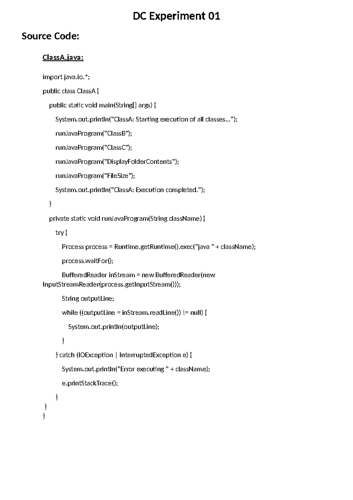 DC Experiment 01: Java Source Code for Class Interactions - Studocu