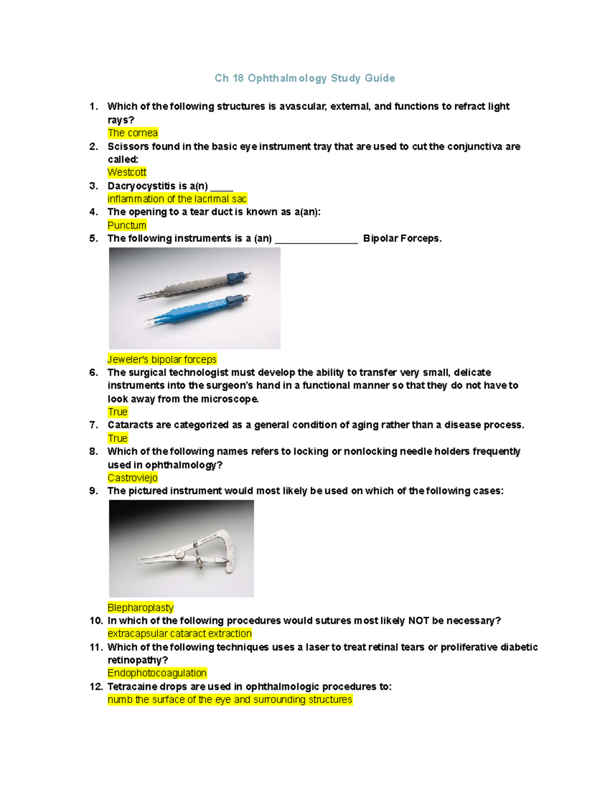 Ch 18 Ophthalmology Final Exam Study Guide: Key Concepts & Instruments ...