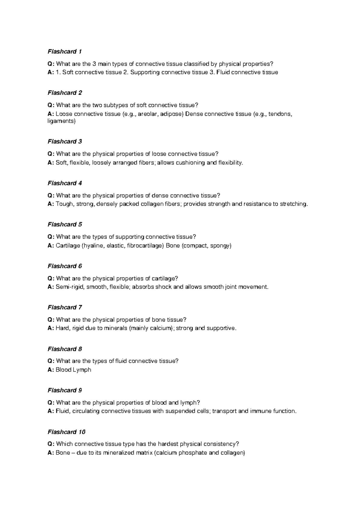 Connective Tissue Classification Flashcards (BIO 101) - Studocu
