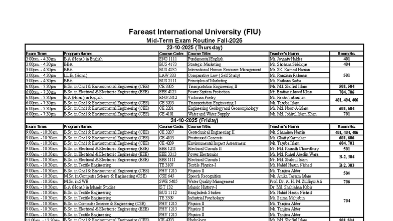 FIU Midterm Exam Routine Fall 2025 - Studocu