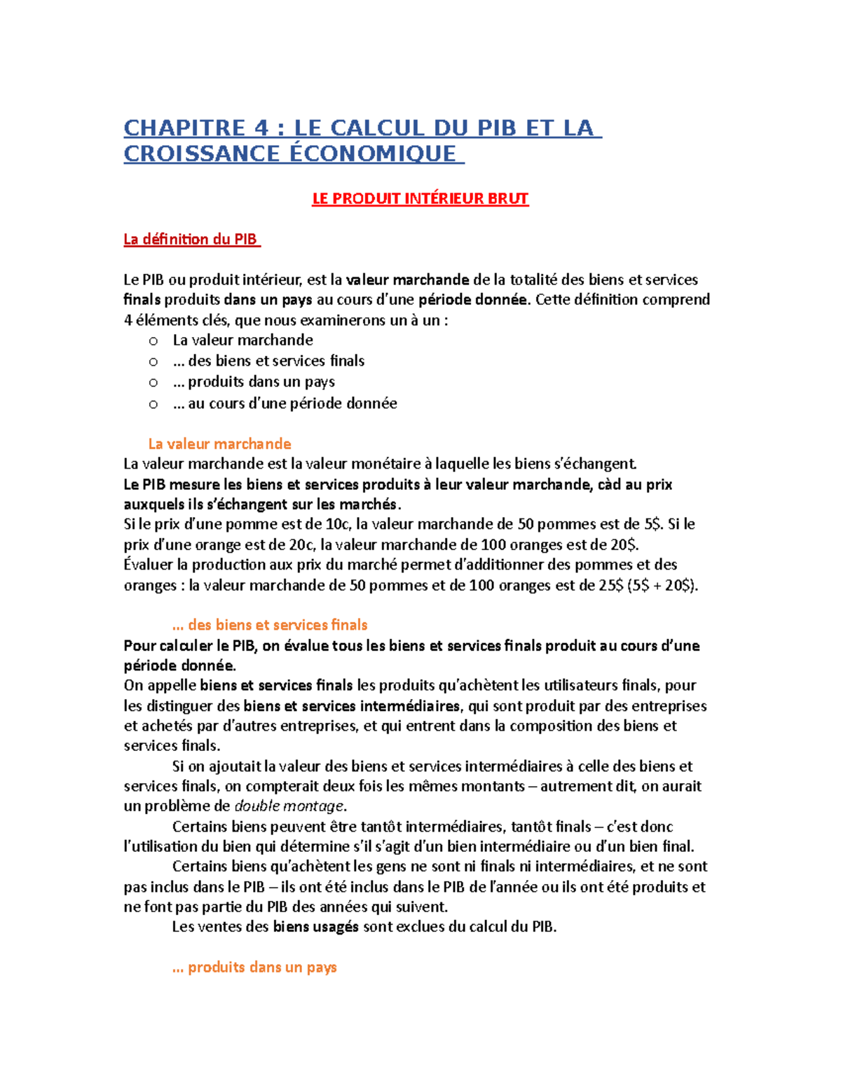 Notes Chapitre 4 Macro : Calcul du PIB et Croissance Économique - Studocu