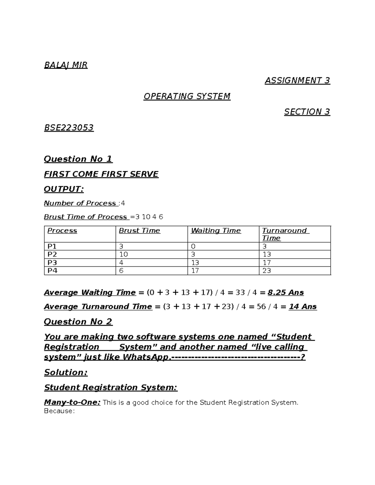 BSE223053 Operating Systems Assignment 3 Solutions & Analysis - Studocu