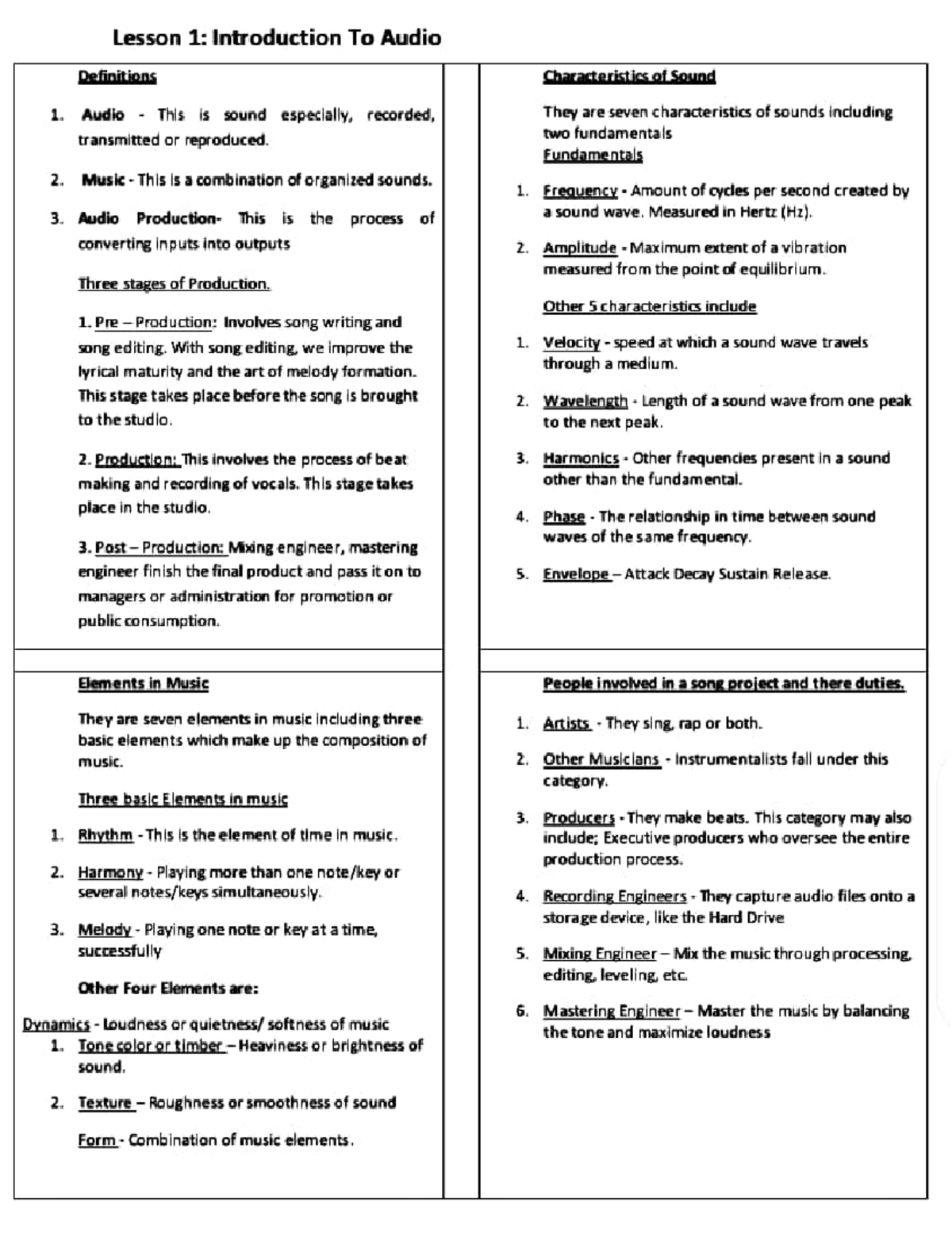 Music lessons - Good - Lesson 1: Introduction To Audio Definitions ...